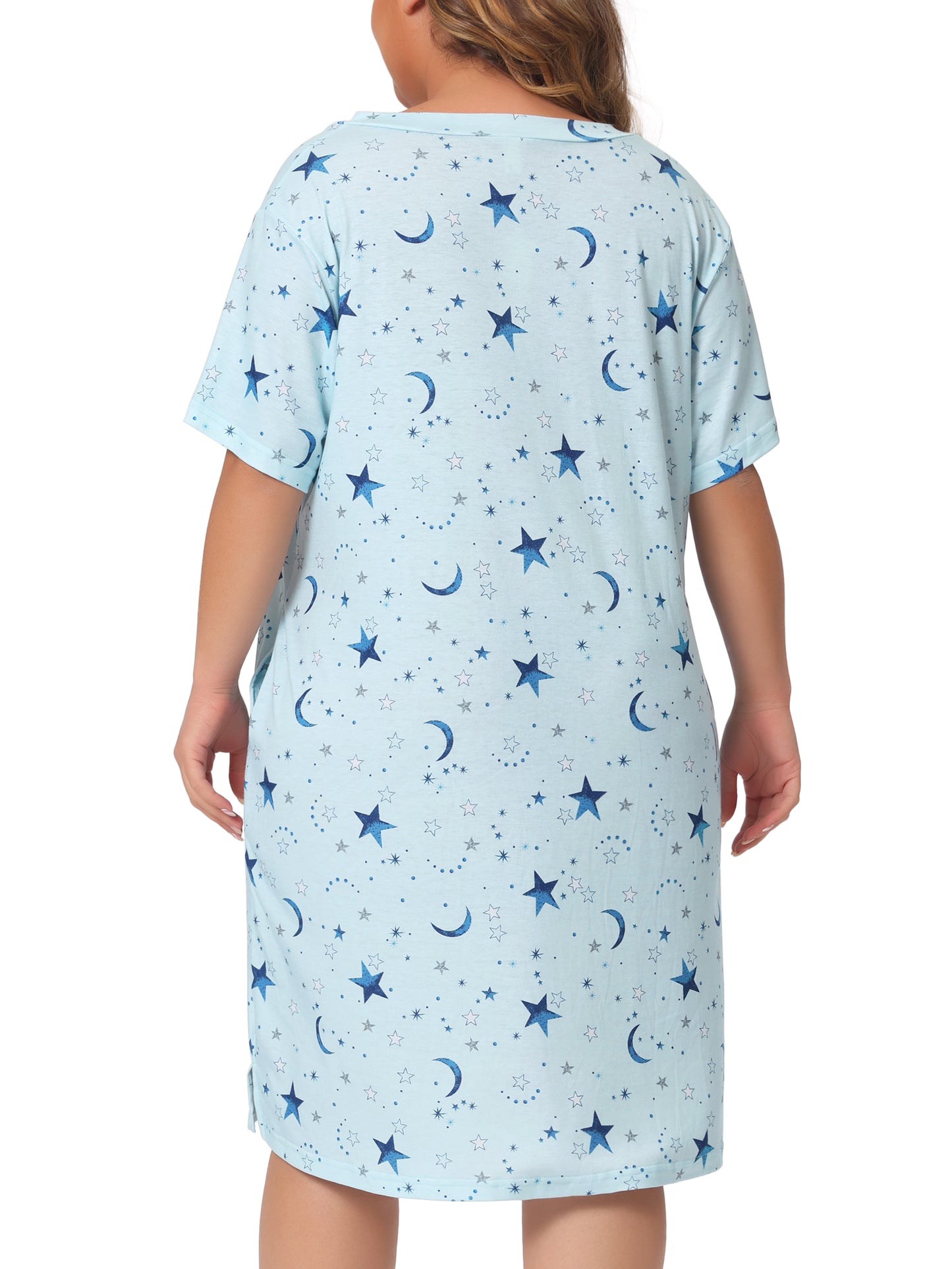 Pijama de talla grande para mujer, ropa de estar por casa, cuello en V, estampado de estrellas y lunas, camisón de dormir