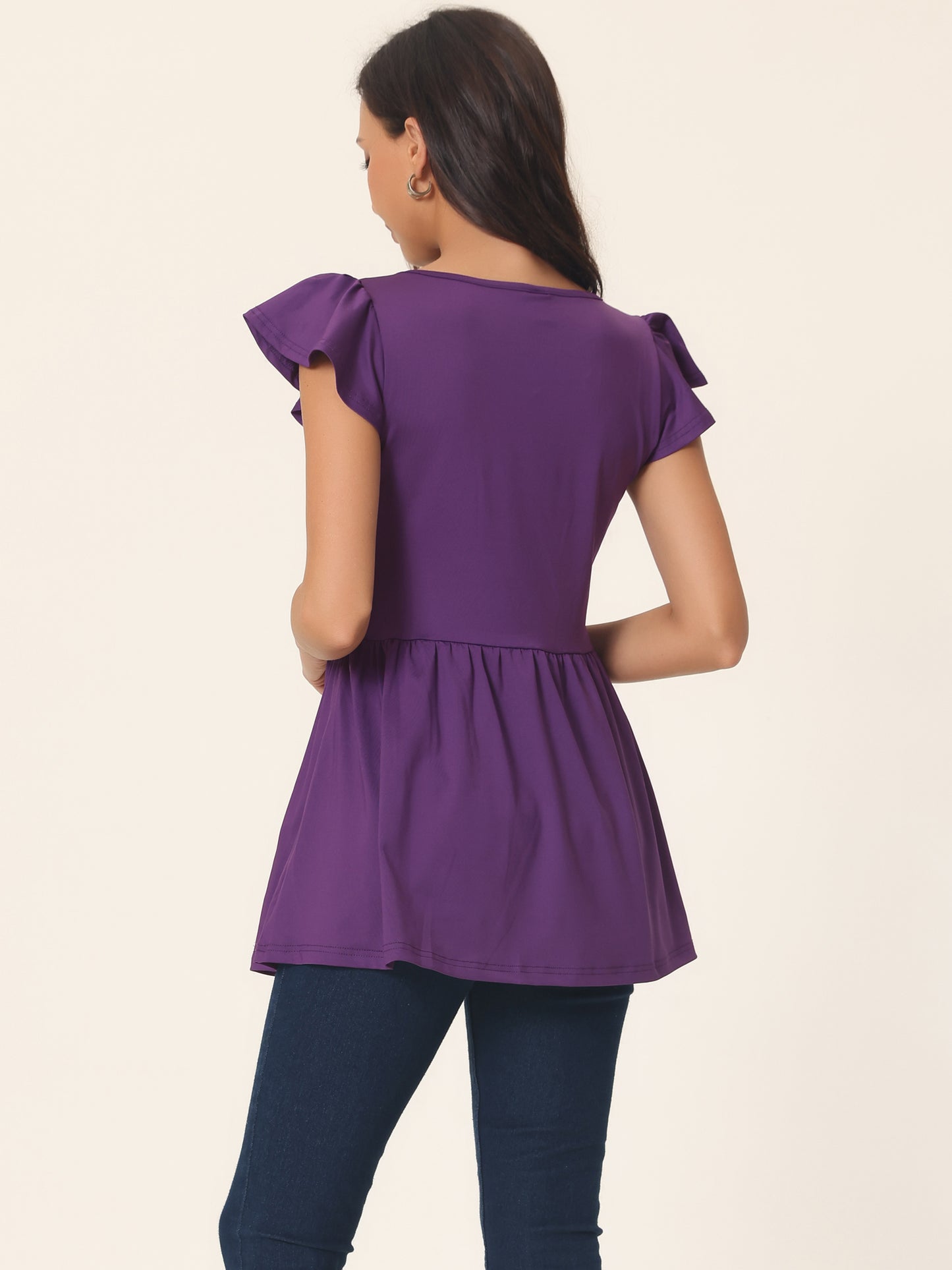 Women's Tunics T Shirt Ruffle Short Sleeve Flowy Hide Belly V Neck Babydoll Top