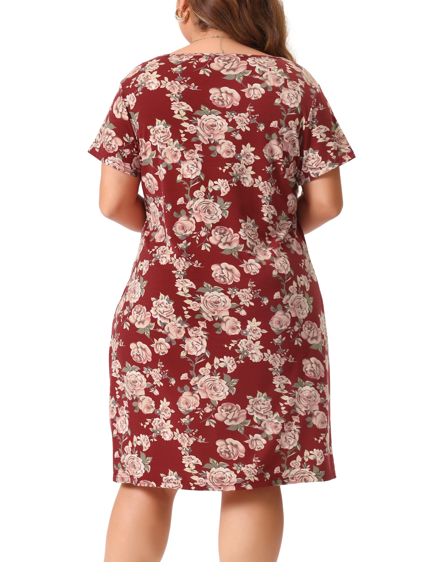 Women Plus Size Short Sleeves Pleated Summer Casual Loose Floral Dress