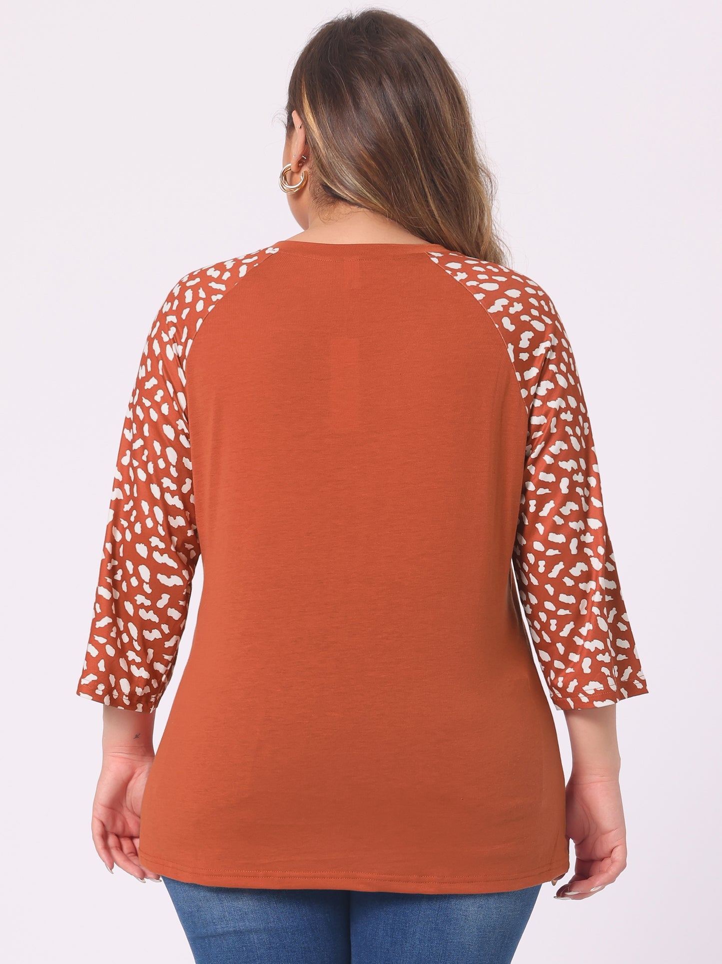 Women's Plus Size Top Casual V Neck 3/4 Sleeve Floral Raglan Top T-Shirt