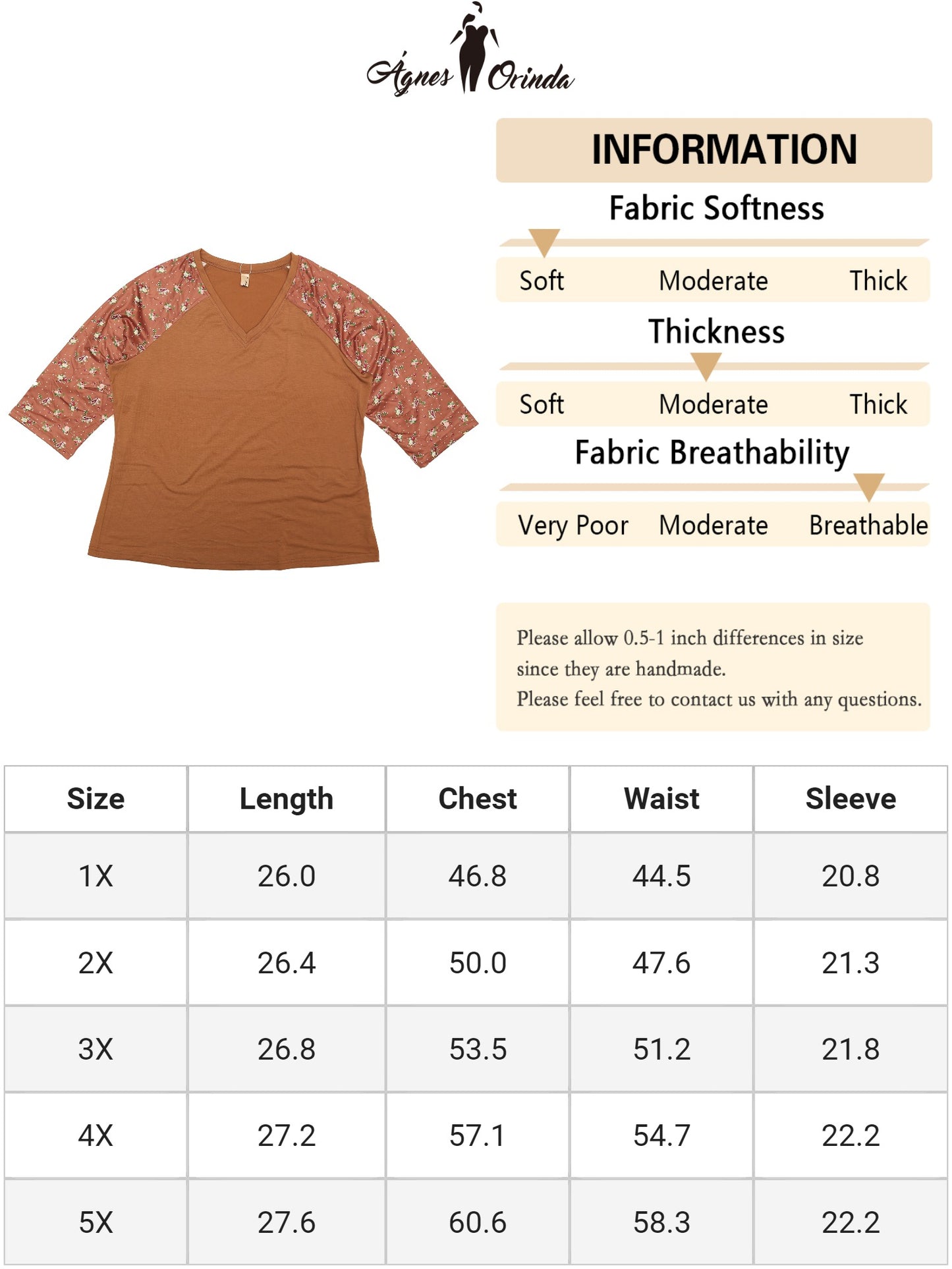 Women's Plus Size Top Casual V Neck 3/4 Sleeve Floral Raglan Top T-Shirt