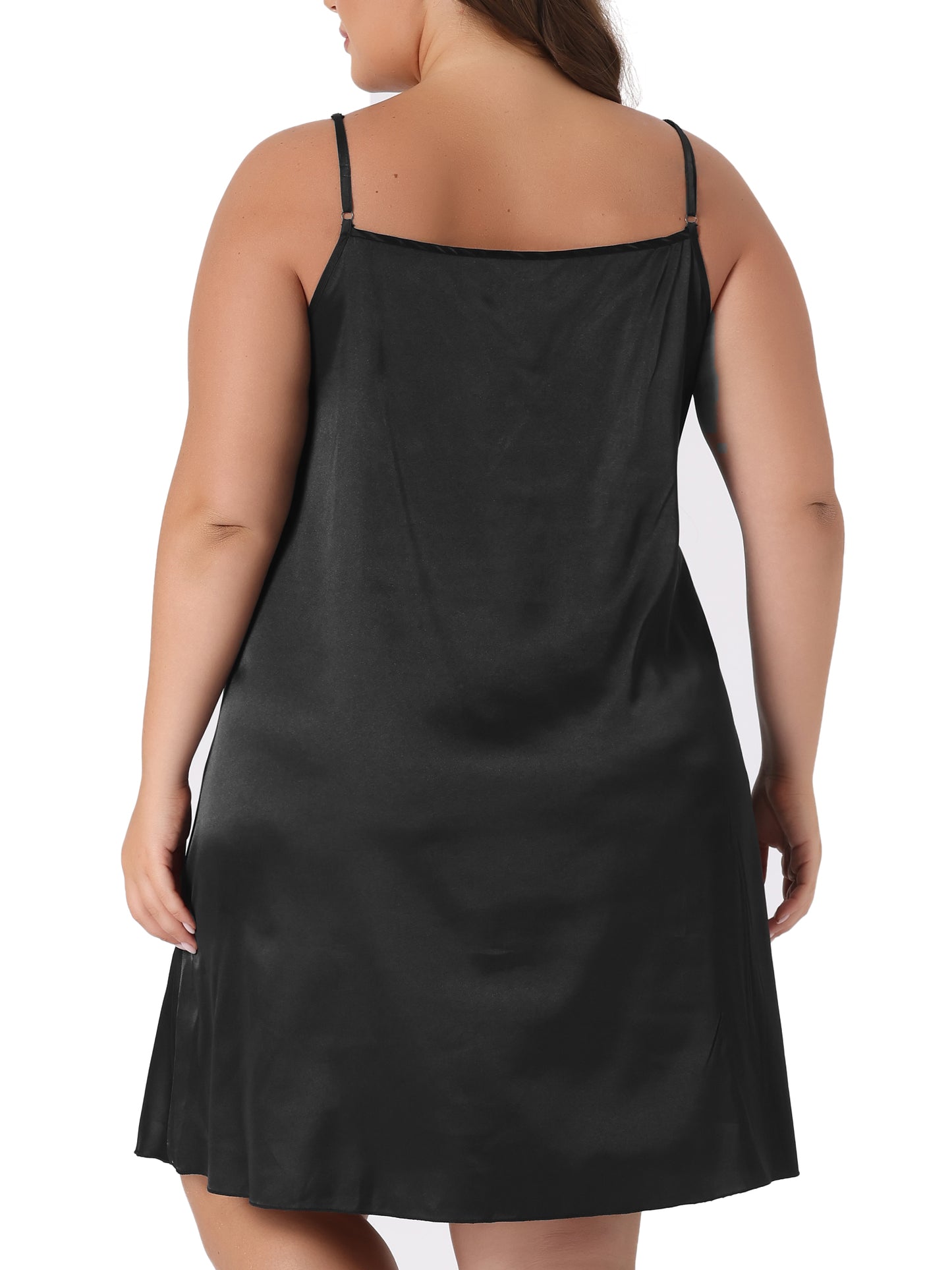 Women Plus Size Lingerie Satin Lace Chemise Nightgown V-Neck Cami Sleeveless Dress Sleepwear