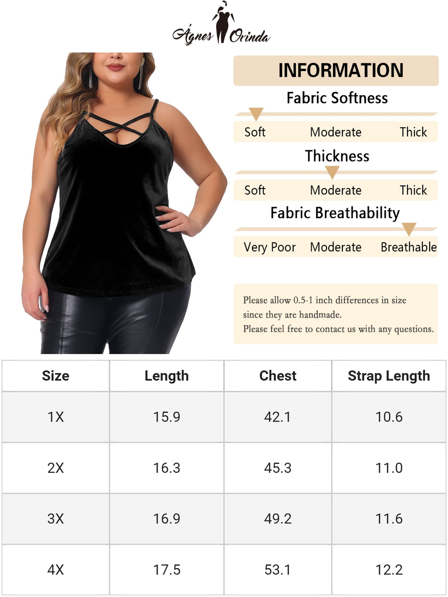 Women Plus Size Camis Criss Cross V Neck Spaghetti Strap Cami Velvet Tank Top