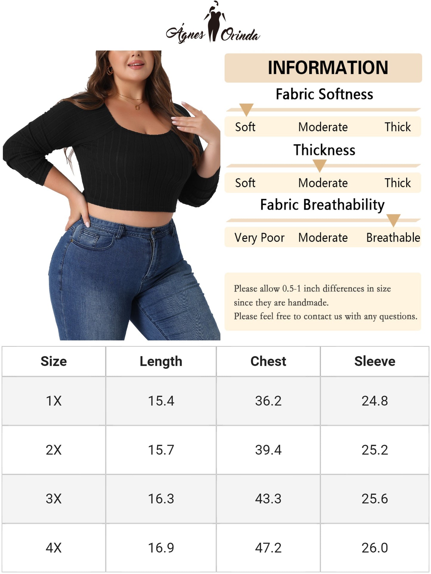 Women Plus Size Square Neck Long Sleeve Slim Fitted Casual Basic T-Shirt Crop Tee Top
