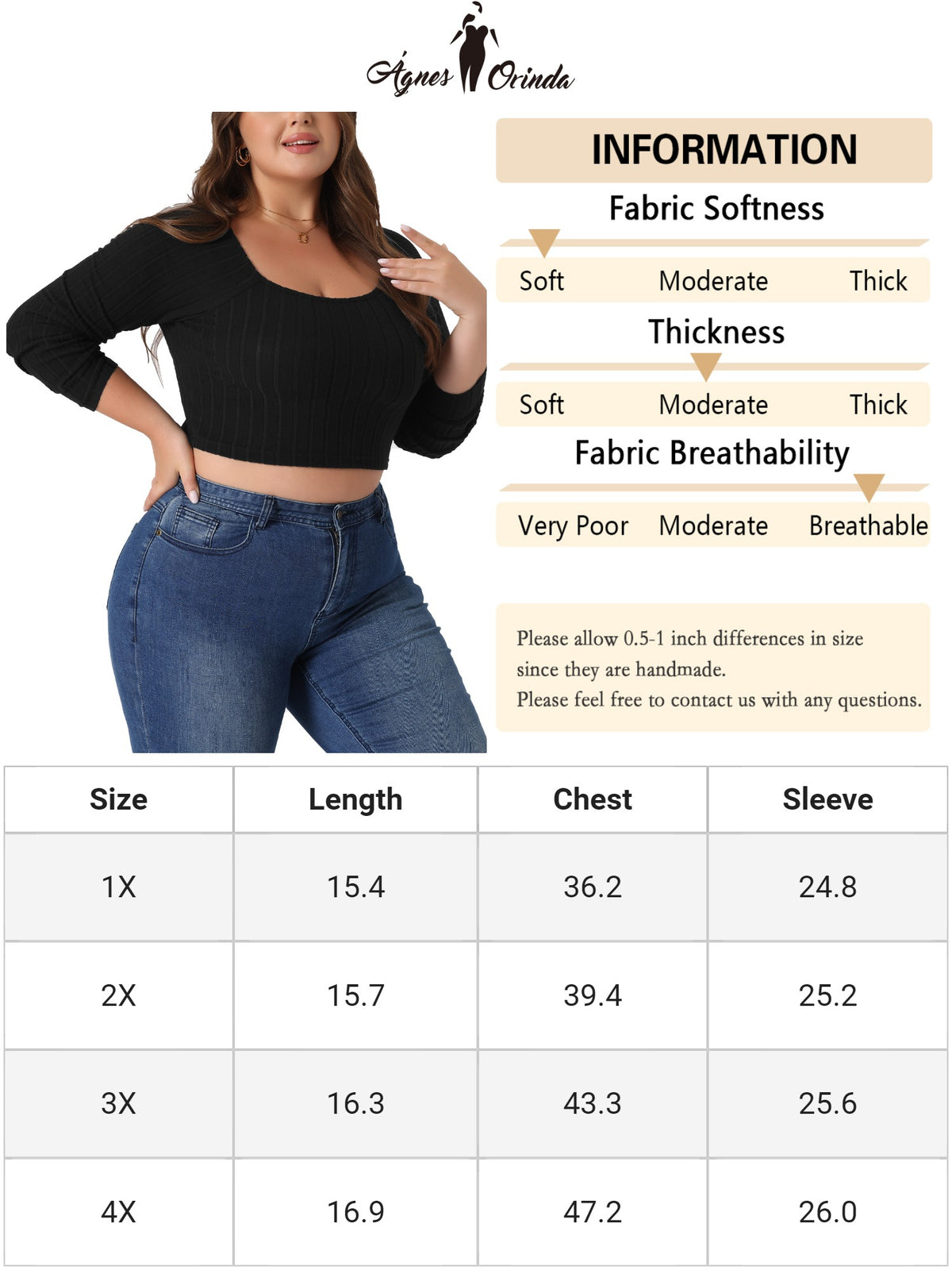 Women Plus Size Square Neck Long Sleeve Slim Fitted Casual Basic T-Shirt Crop Tee Top