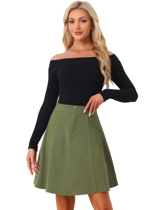 Falda vaquera informal acampanada de talle alto para mujer