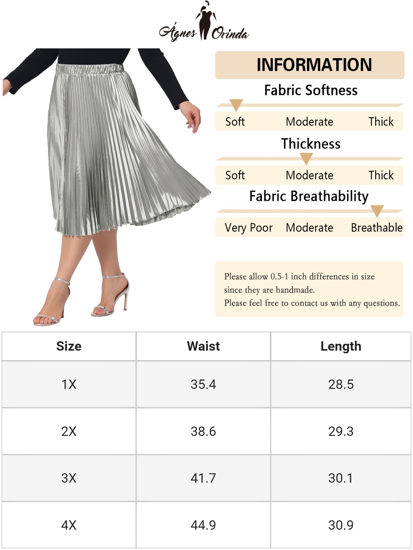 Women Plus Size Skirts Elastic High Waist Party Metallic Shiny Accordion Pleated Midi Skirt