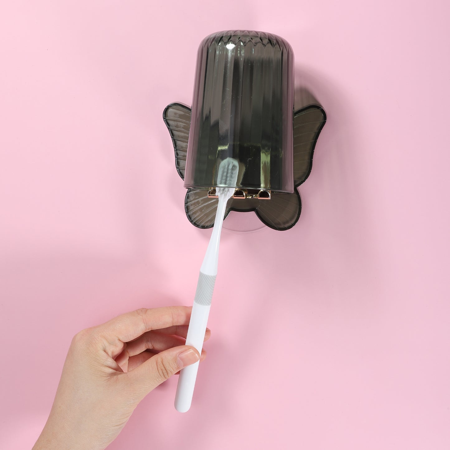 1 Set Butterfly Wall Mounted Toothbrush Holder with Cup for Bathroom, 4.33"x3.35" Green