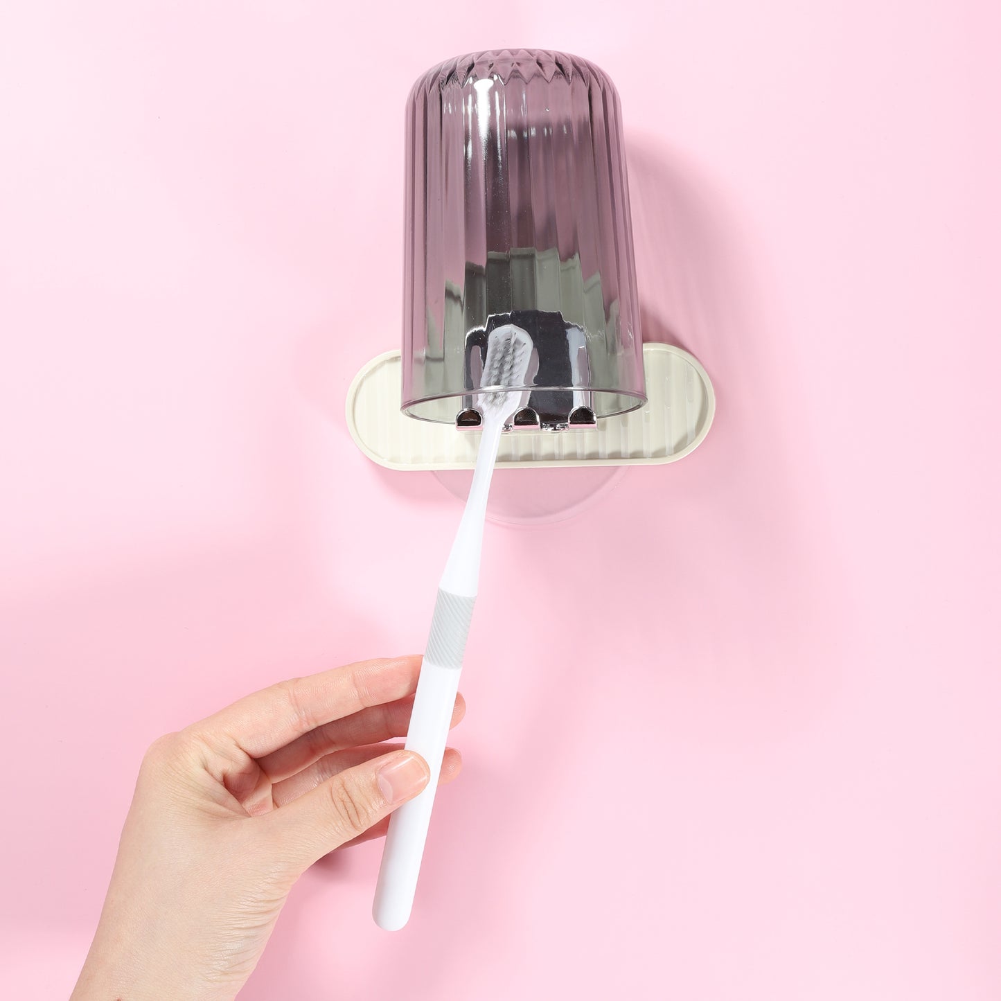 1 Set Cloud Shaped Wall Mounted Toothbrush Holder with Cup, 4.33"x2.56" Beige