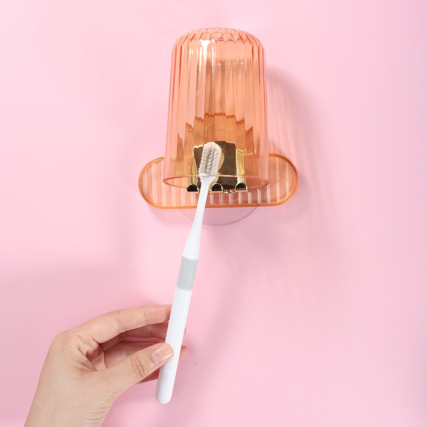 1 Set Cloud Shaped Wall Mounted Toothbrush Holder with Cup, 4.33"x2.56" Orange