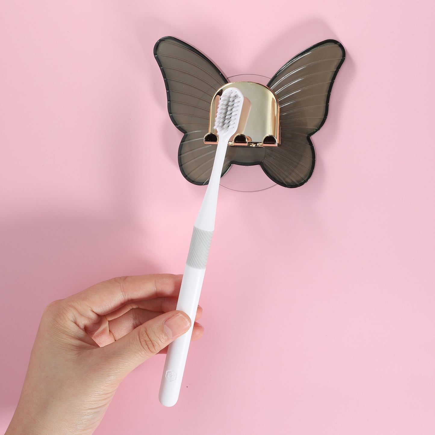 Portacepillos de dientes de pared con forma de mariposa para baño, 11 x 8,5 cm, color verde