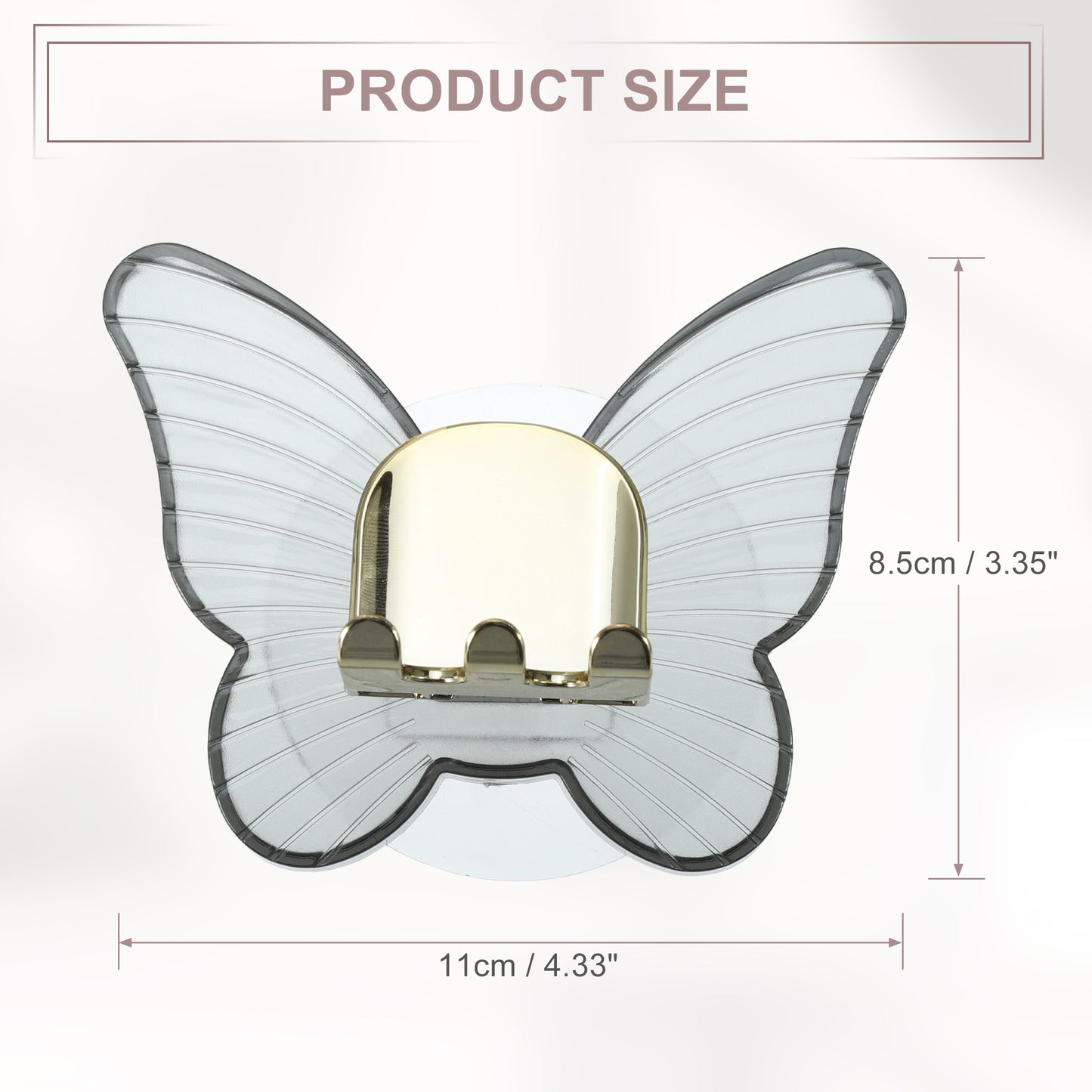 Butterfly Shaped Wall Mounted Toothbrush Holder for Bathrooms, 4.33"x3.35" Gray