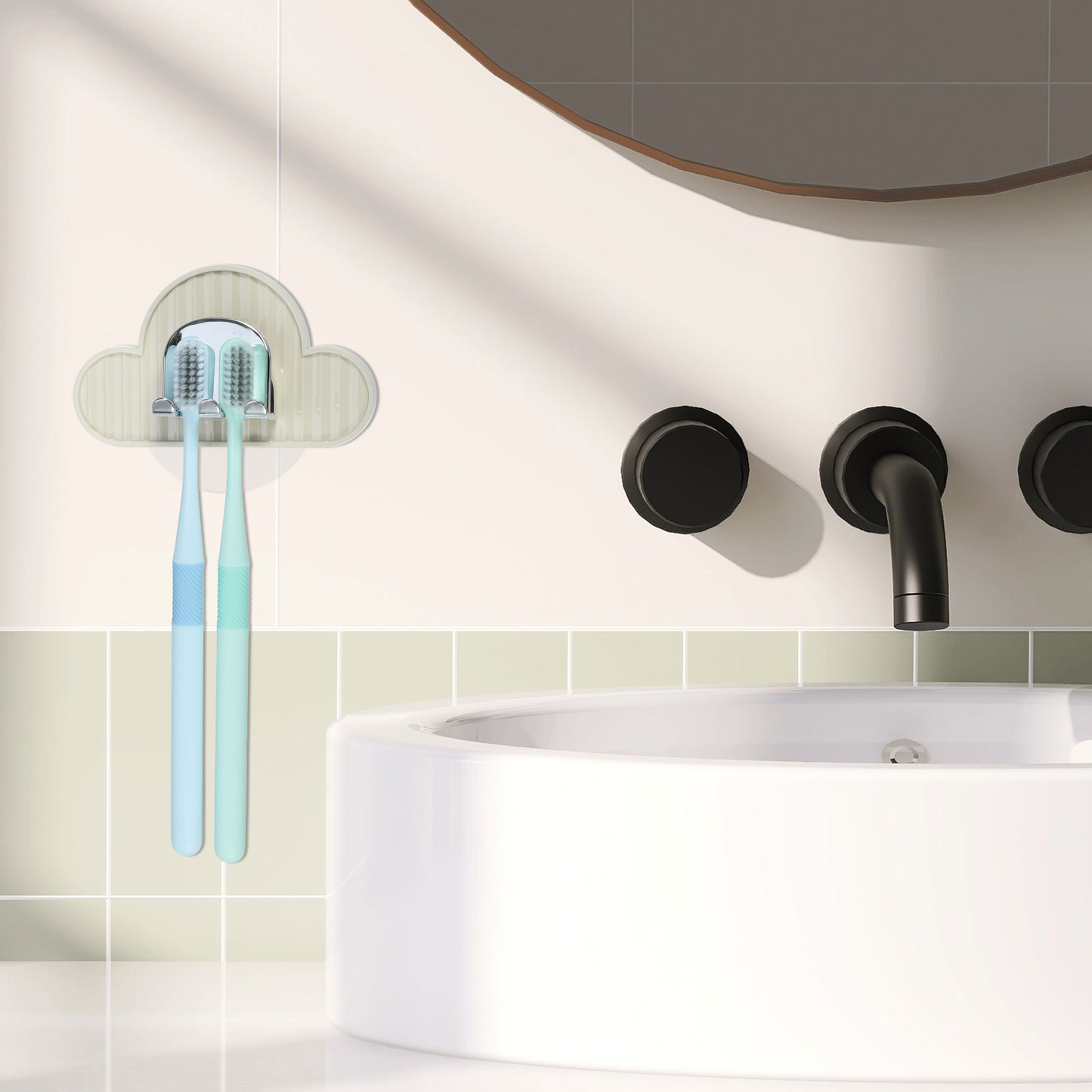 Portacepillos de dientes de pared con forma de nube para baño, 11 x 6,5 cm, color beige