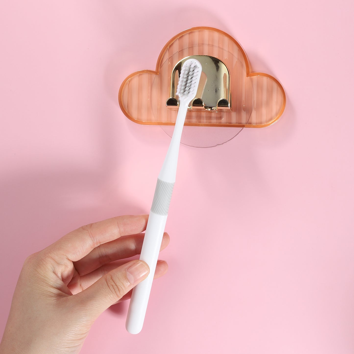 Portacepillos de dientes de pared con forma de nube para baño, 11 x 6,5 cm, color naranja