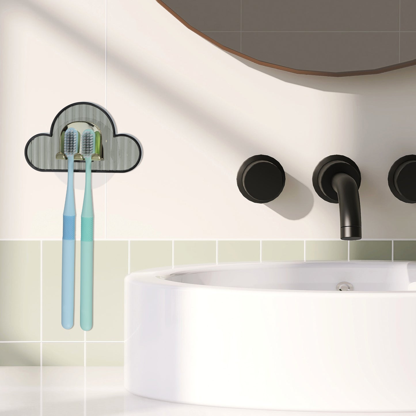 Portacepillos de dientes de pared con forma de nube para baño, 11 x 6,5 cm, color gris