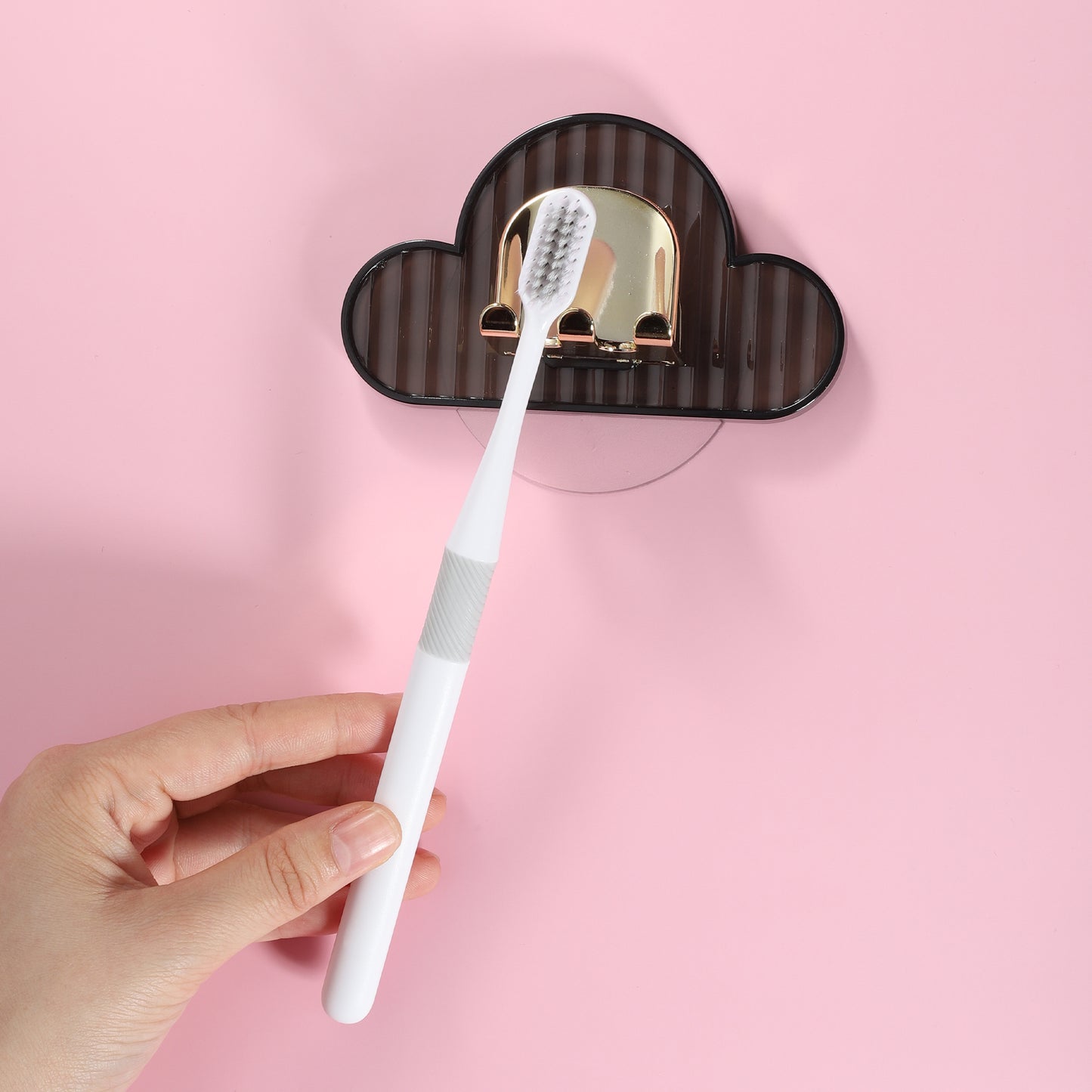 Portacepillos de dientes de pared con forma de nube para baño, 11 x 6,5 cm, color gris