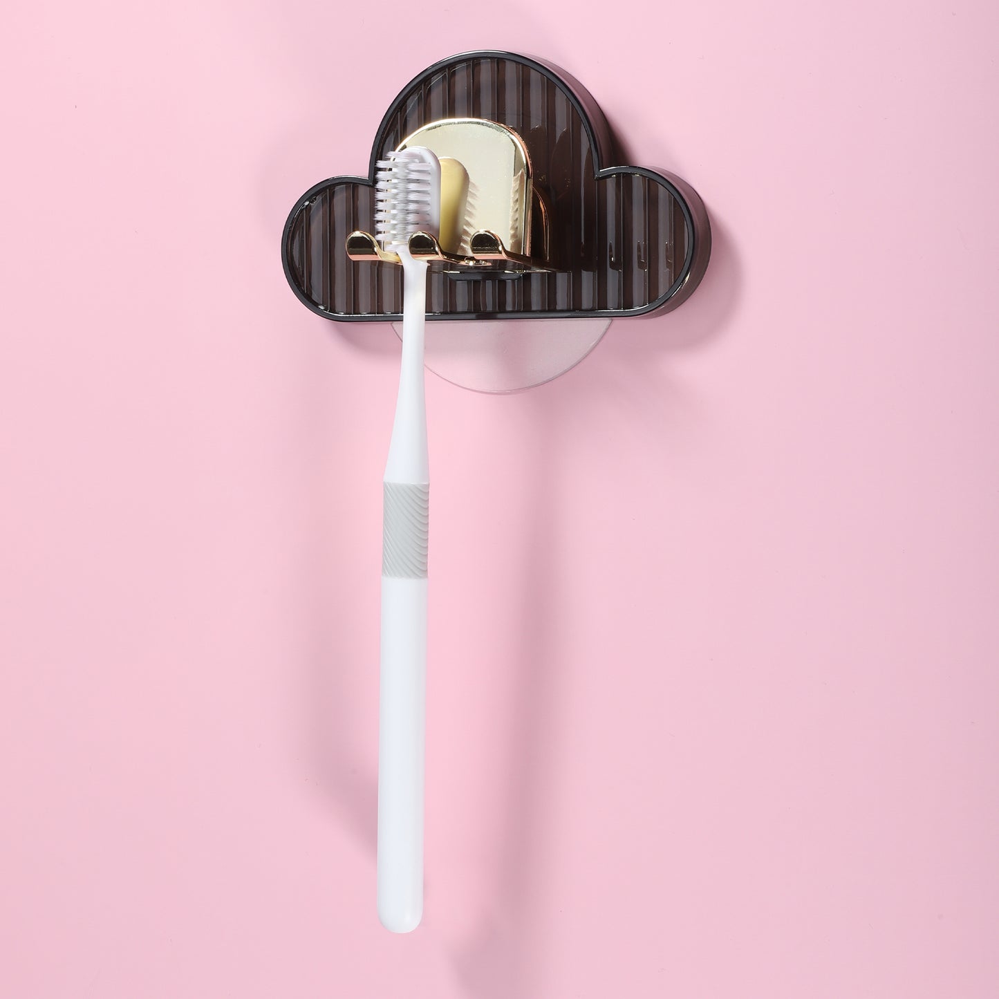 Portacepillos de dientes de pared con forma de nube para baño, 11 x 6,5 cm, color gris