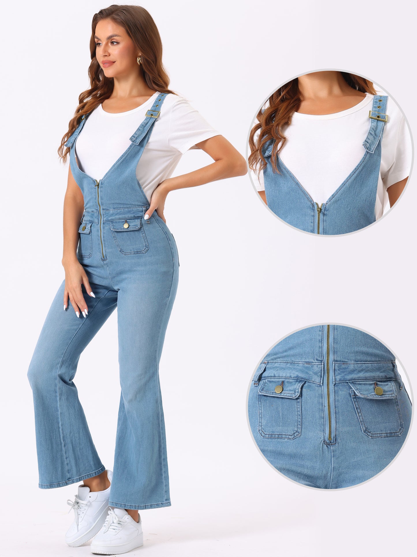 Women's Overalls Jeans Casual Adjustable Bib Bell Bottom Denim Pants Jumpsuits