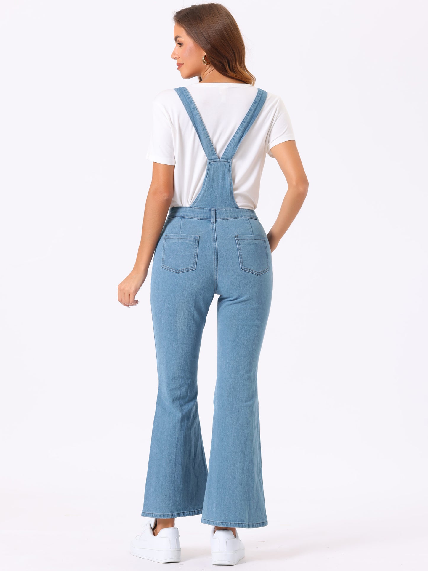 Women's Overalls Jeans Casual Adjustable Bib Bell Bottom Denim Pants Jumpsuits