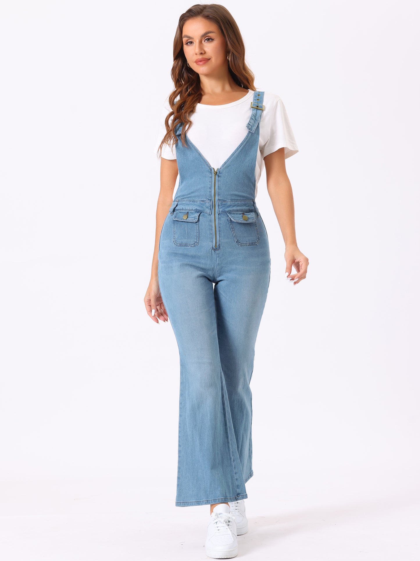 Women's Overalls Jeans Casual Adjustable Bib Bell Bottom Denim Pants Jumpsuits