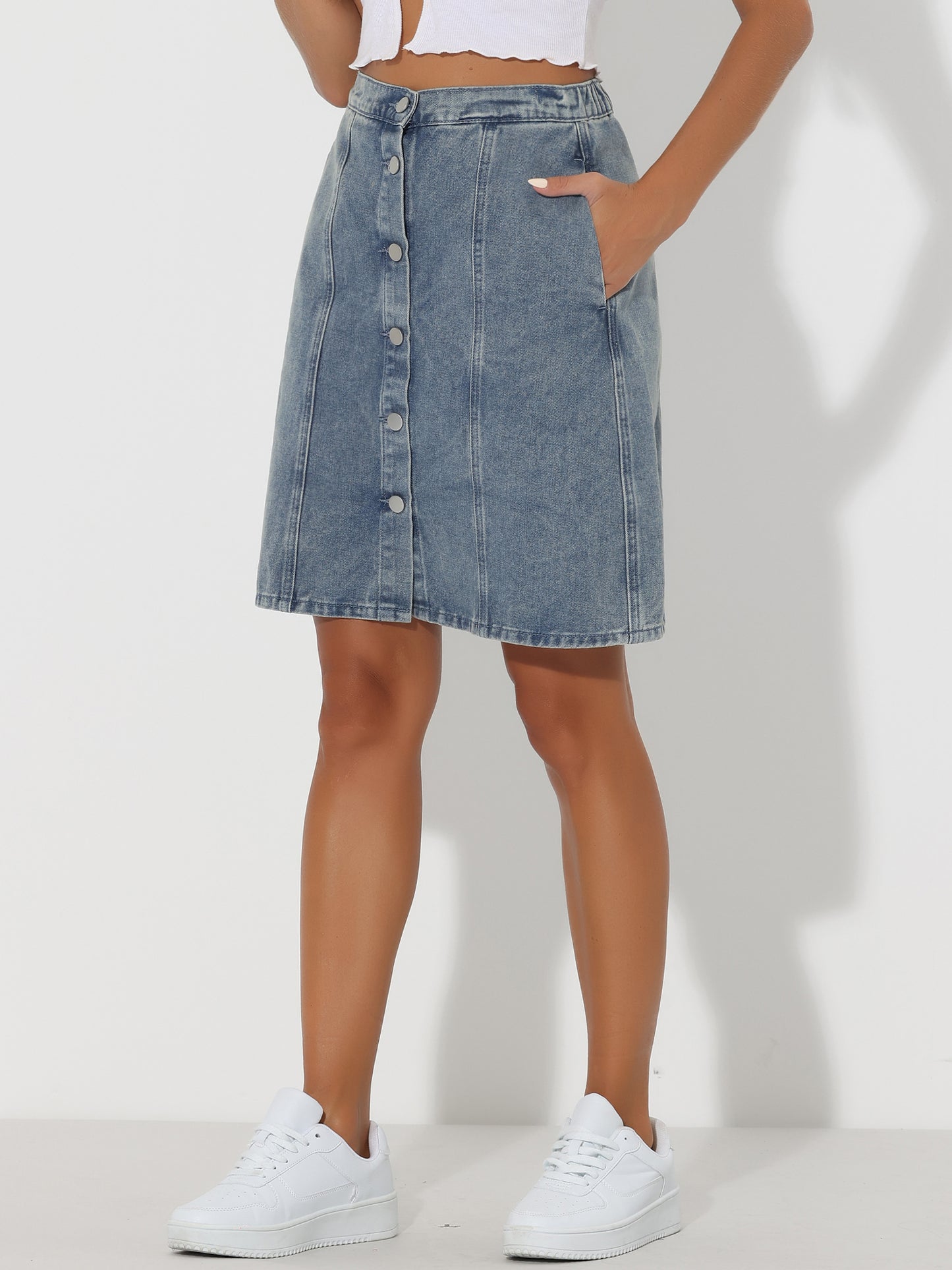 Women's Denim Skirts Summer Casual A-Line Short Button Down Jean Skirt