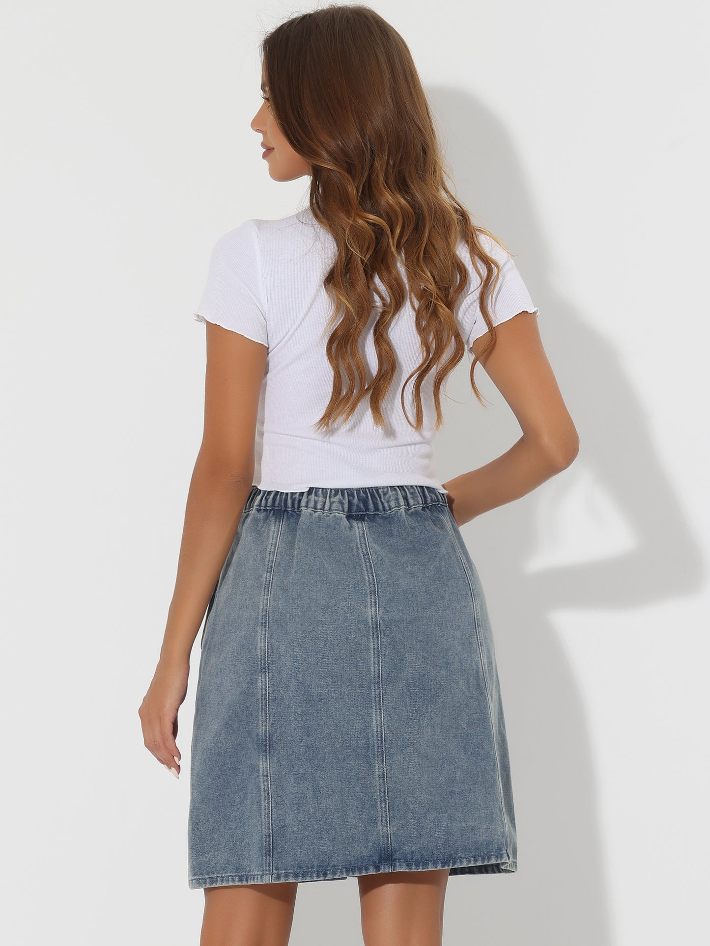 Women's Denim Skirts Summer Casual A-Line Short Button Down Jean Skirt
