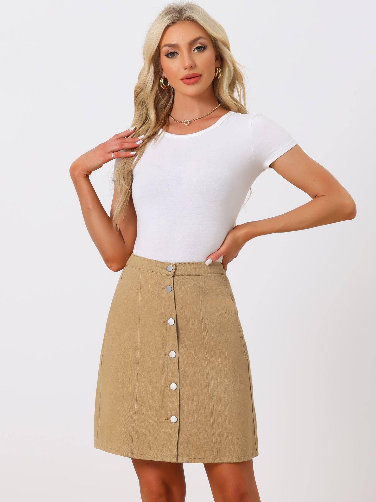 Women's Denim Skirts Summer Casual A-Line Short Button Down Jean Skirt