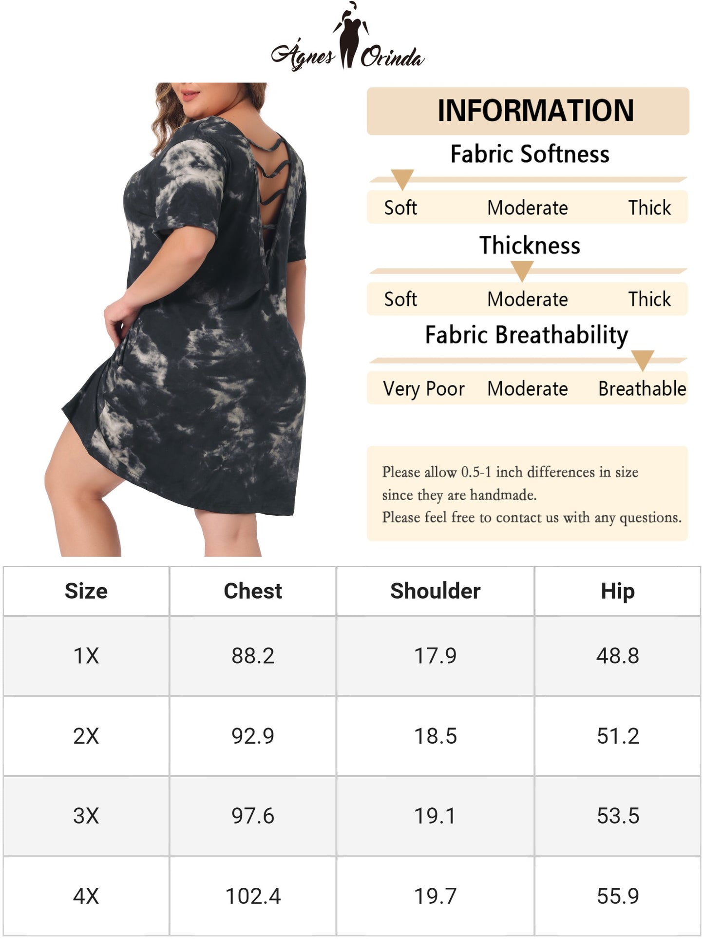 Camisones de talla grande con efecto tie-dye para mujer, sin espalda, cuello en V, sexy, pijama, camisón