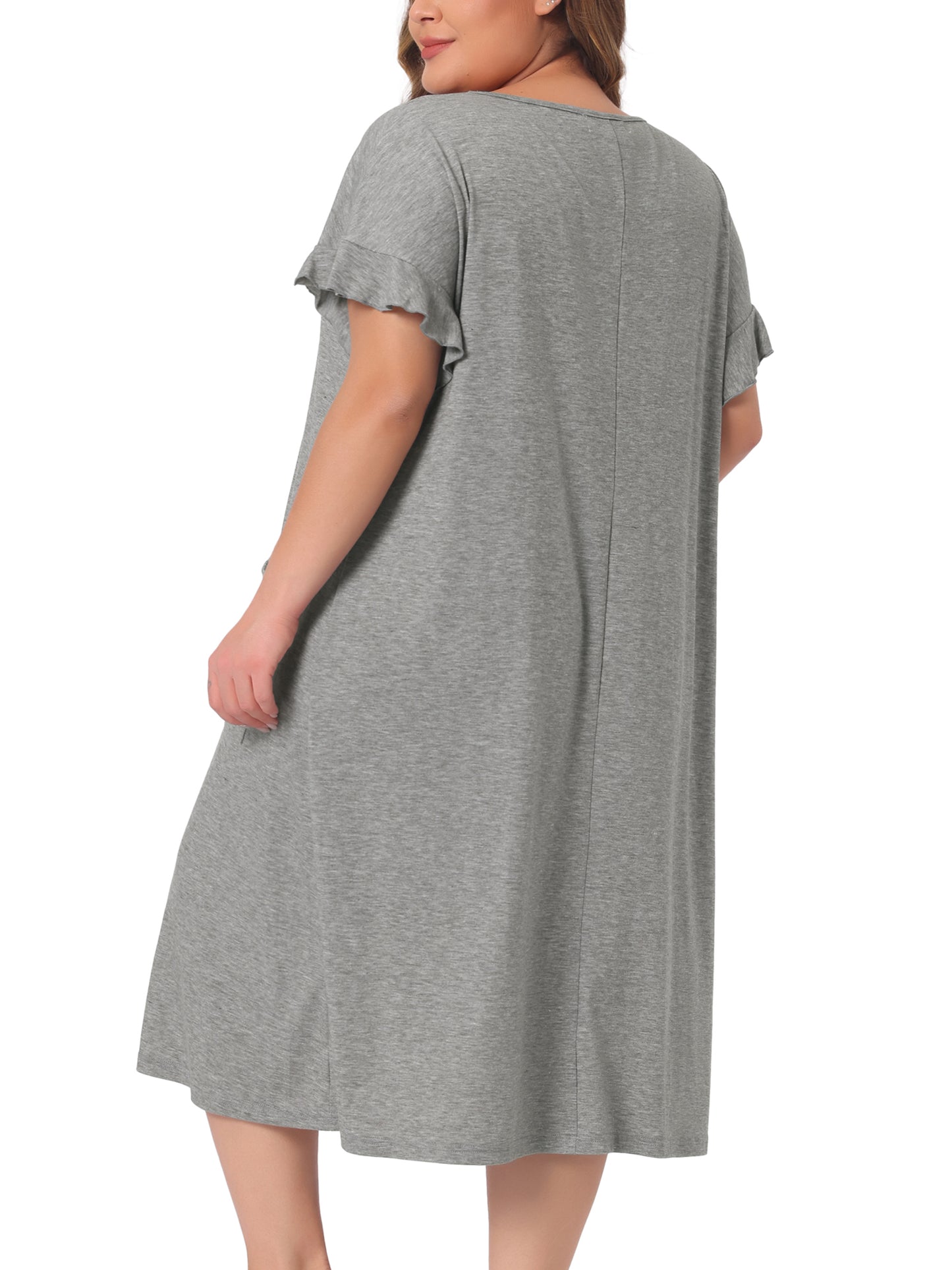 Women Plus Size Nightgowns Pajama Short Sleeve Round Neck Dress with Pockets