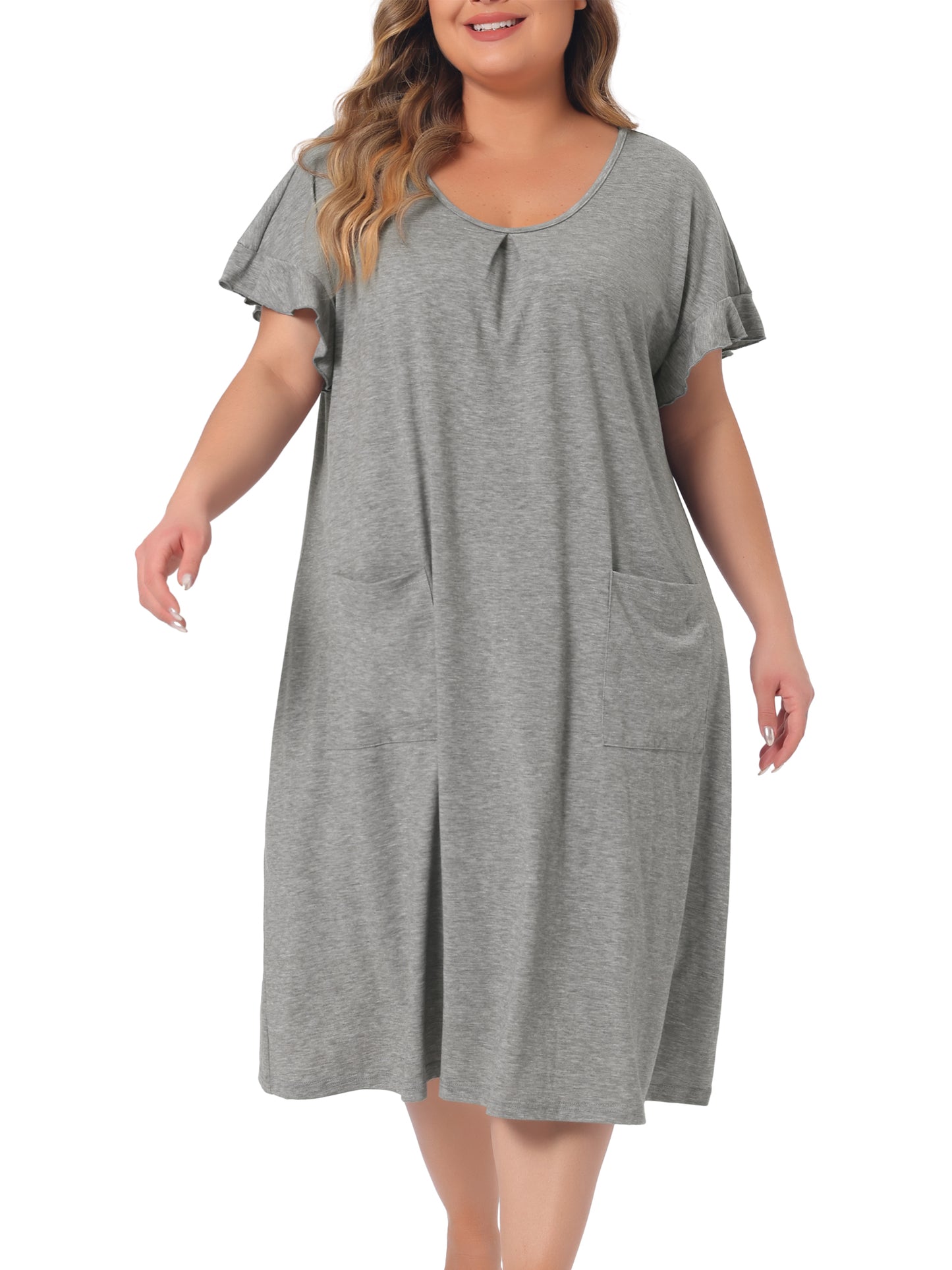 Women Plus Size Nightgowns Pajama Short Sleeve Round Neck Dress with Pockets