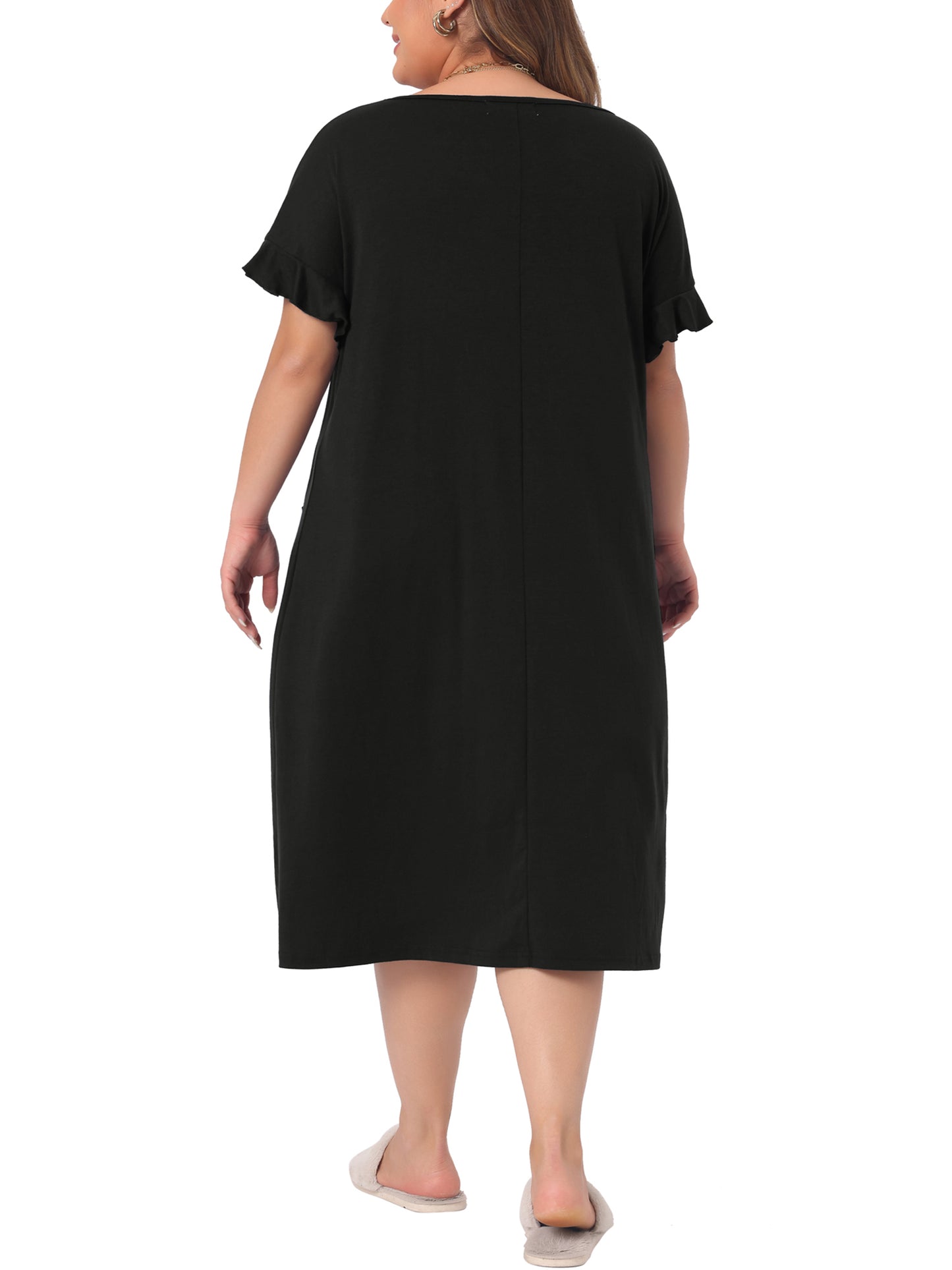 Women Plus Size Nightgowns Pajama Short Sleeve Round Neck Dress with Pockets