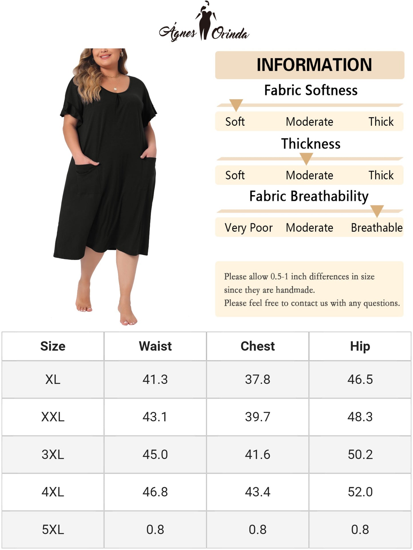 Women Plus Size Nightgowns Pajama Short Sleeve Round Neck Dress with Pockets