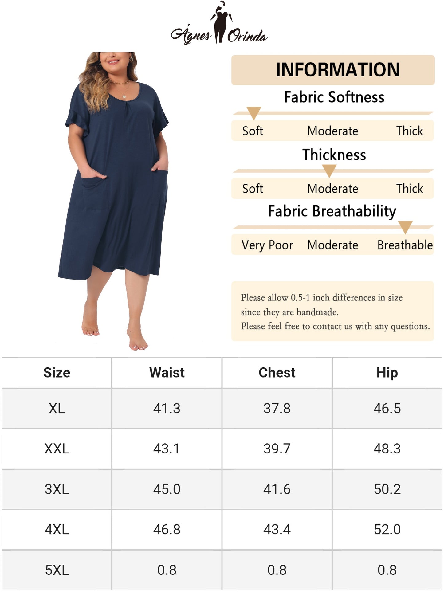 Women Plus Size Nightgowns Pajama Short Sleeve Round Neck Dress with Pockets