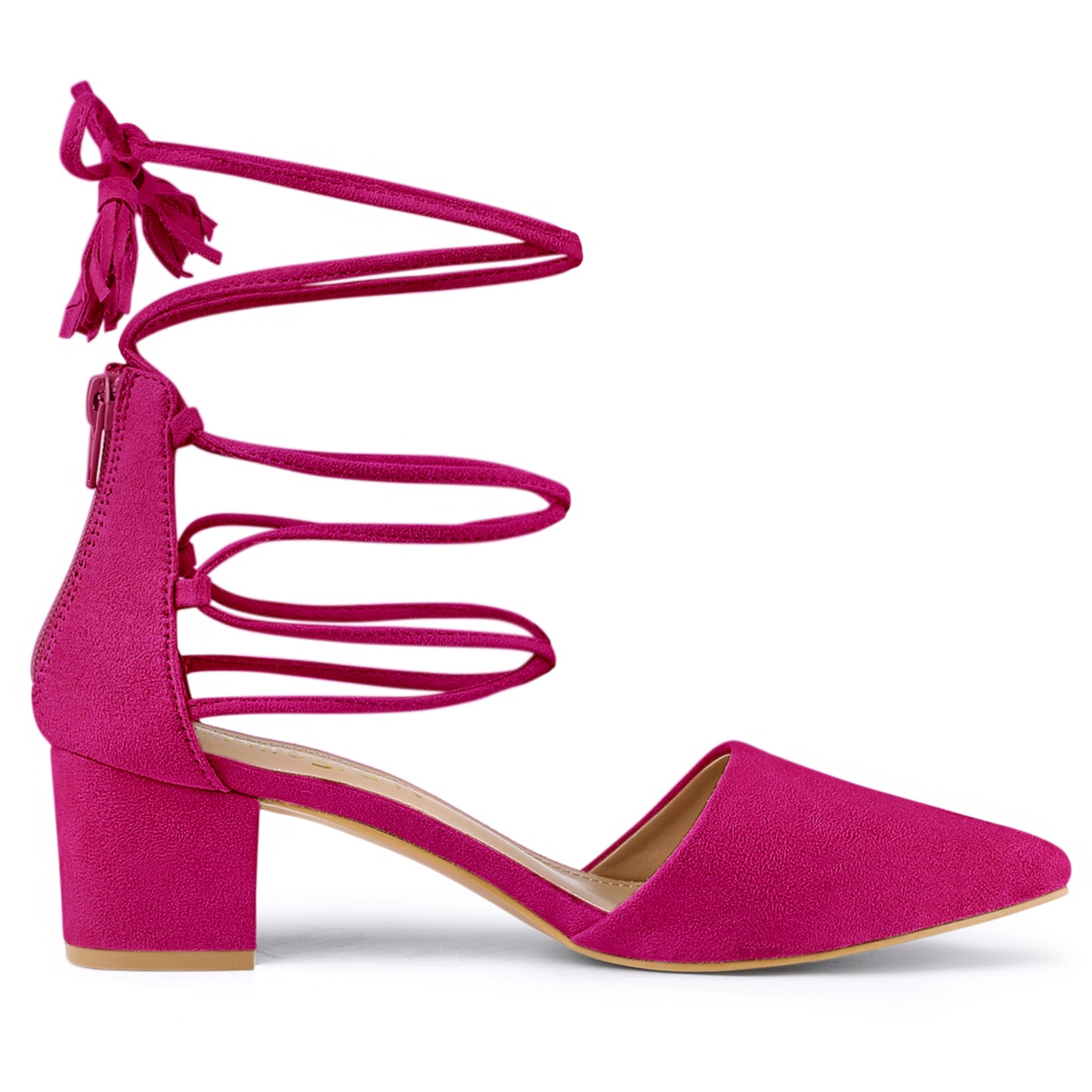 Zapatos de tacón de bloque con punta puntiaguda y cordones para mujer