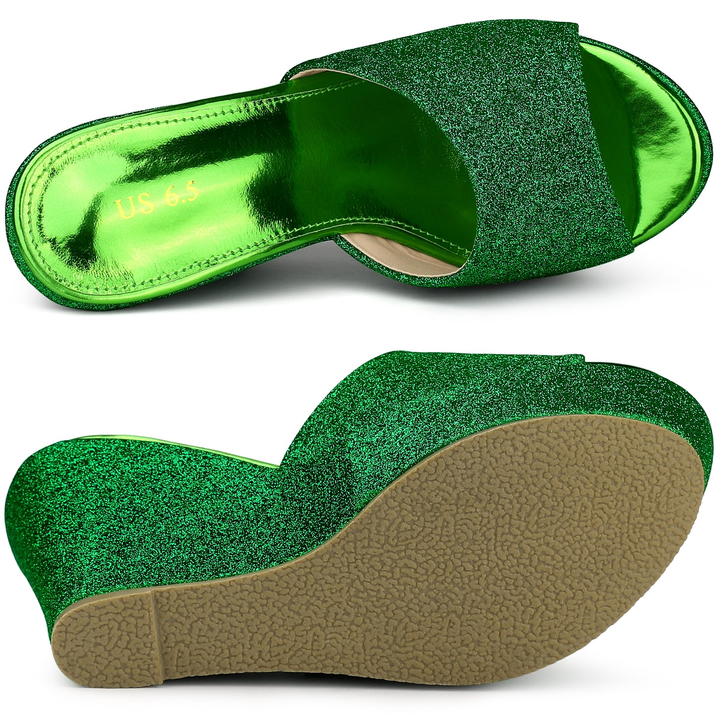 Sandalias de cuña con plataforma y brillo para mujer