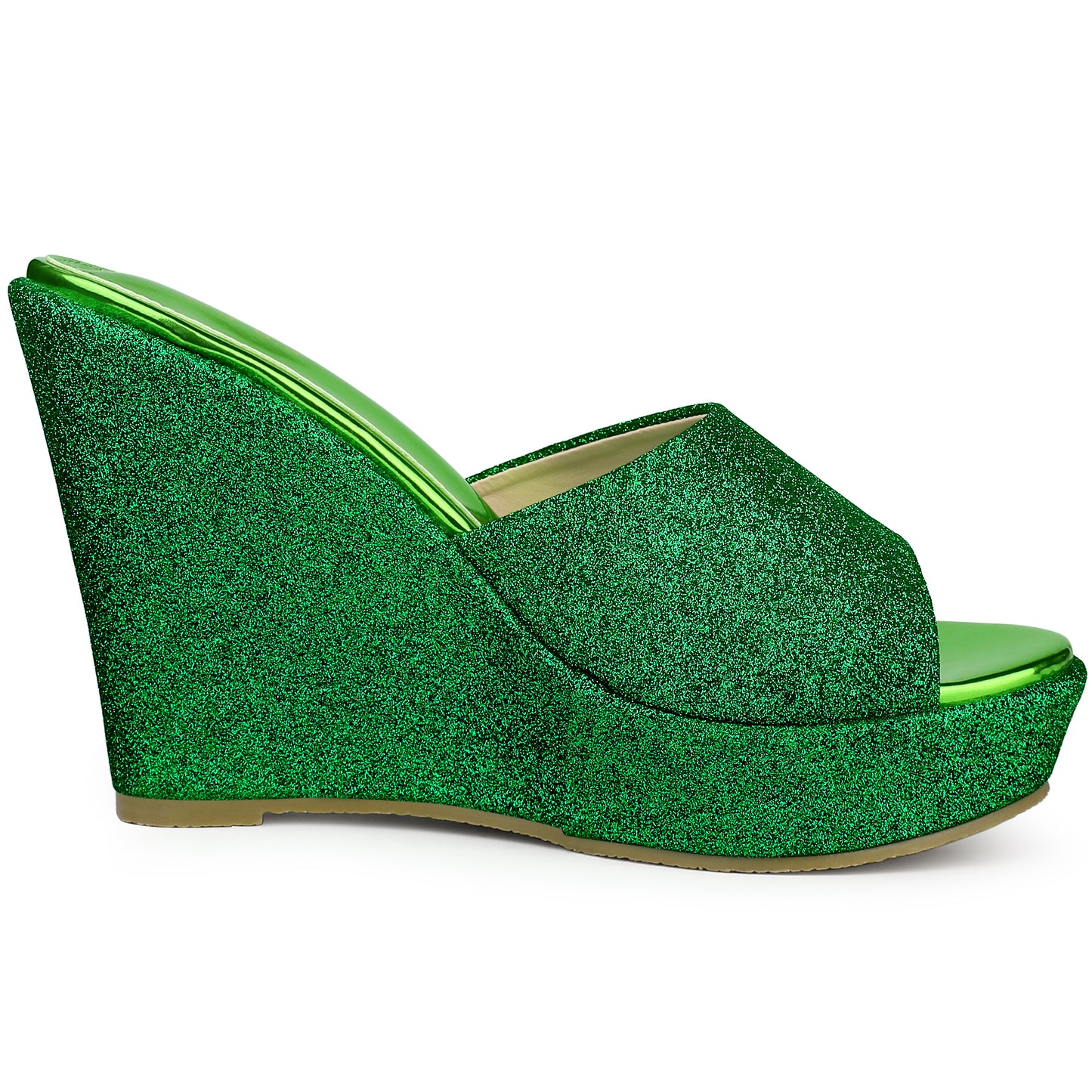 Sandalias de cuña con plataforma y brillo para mujer