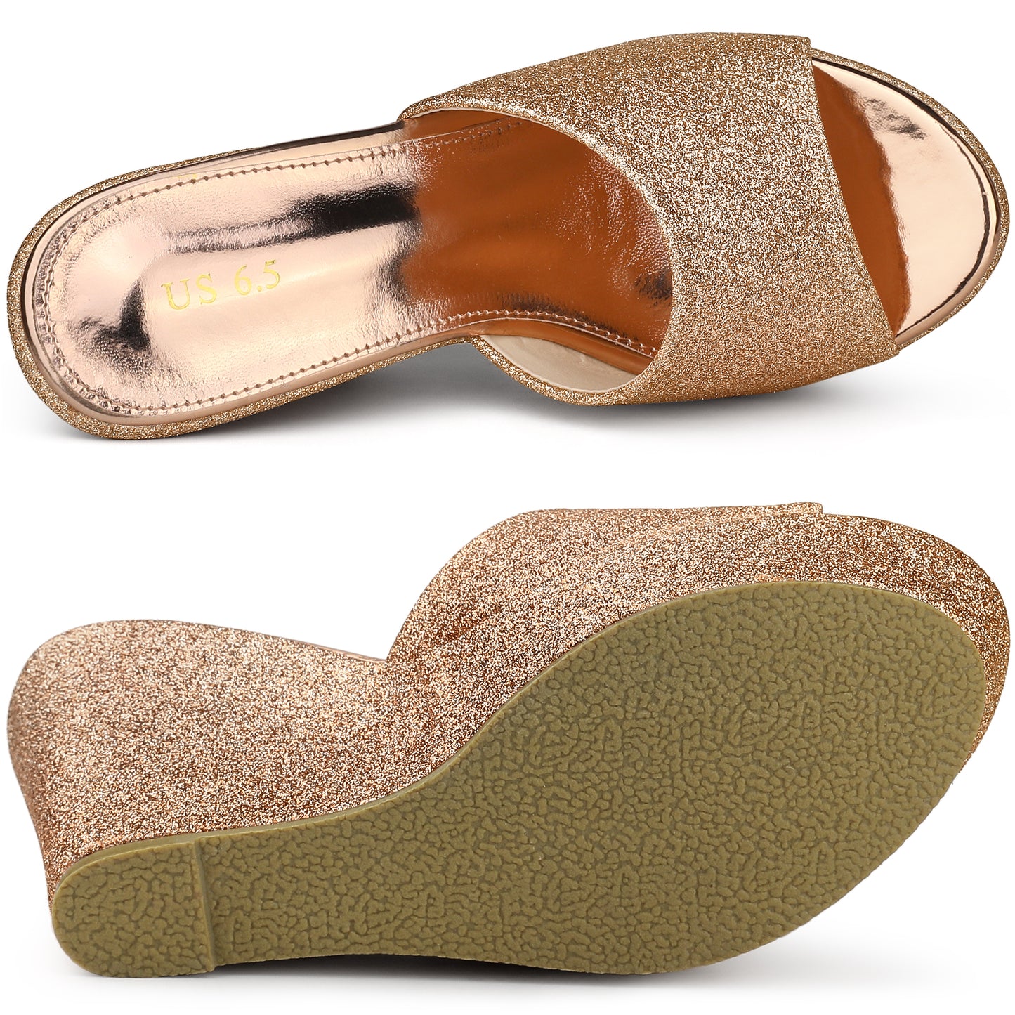 Women's Glitter Platform Slip On Wedge Heels Sandals
