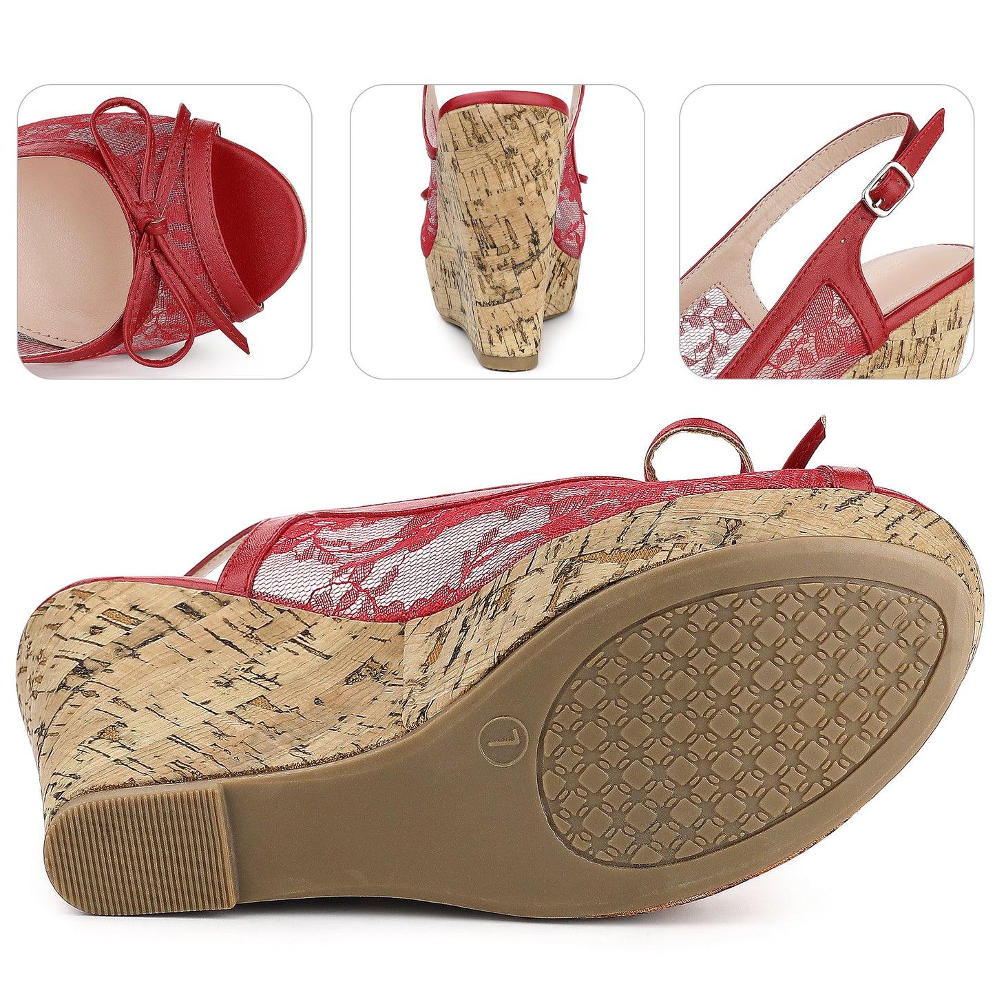 Sandalias de cuña con plataforma, lazo y encaje para mujer