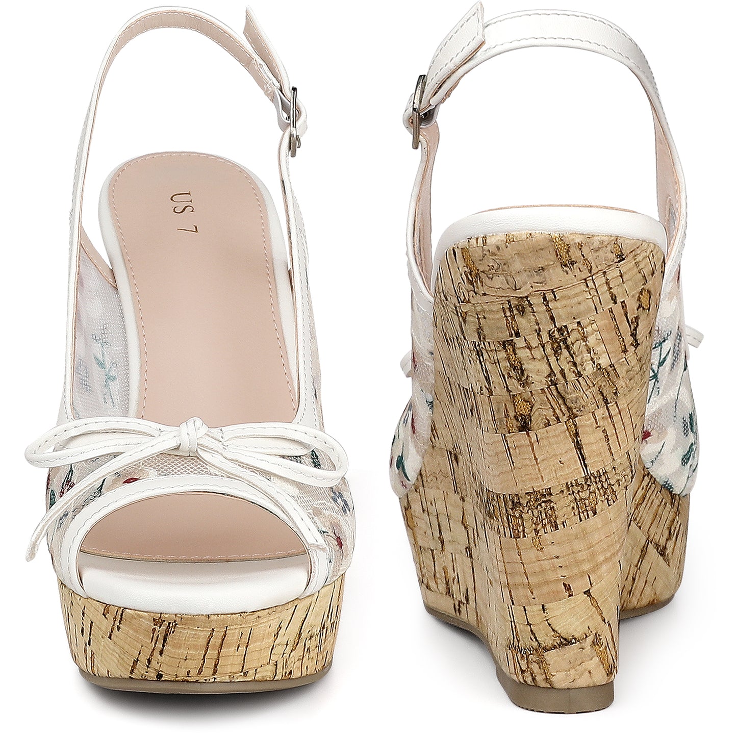 Sandalias de cuña con plataforma, lazo y encaje para mujer