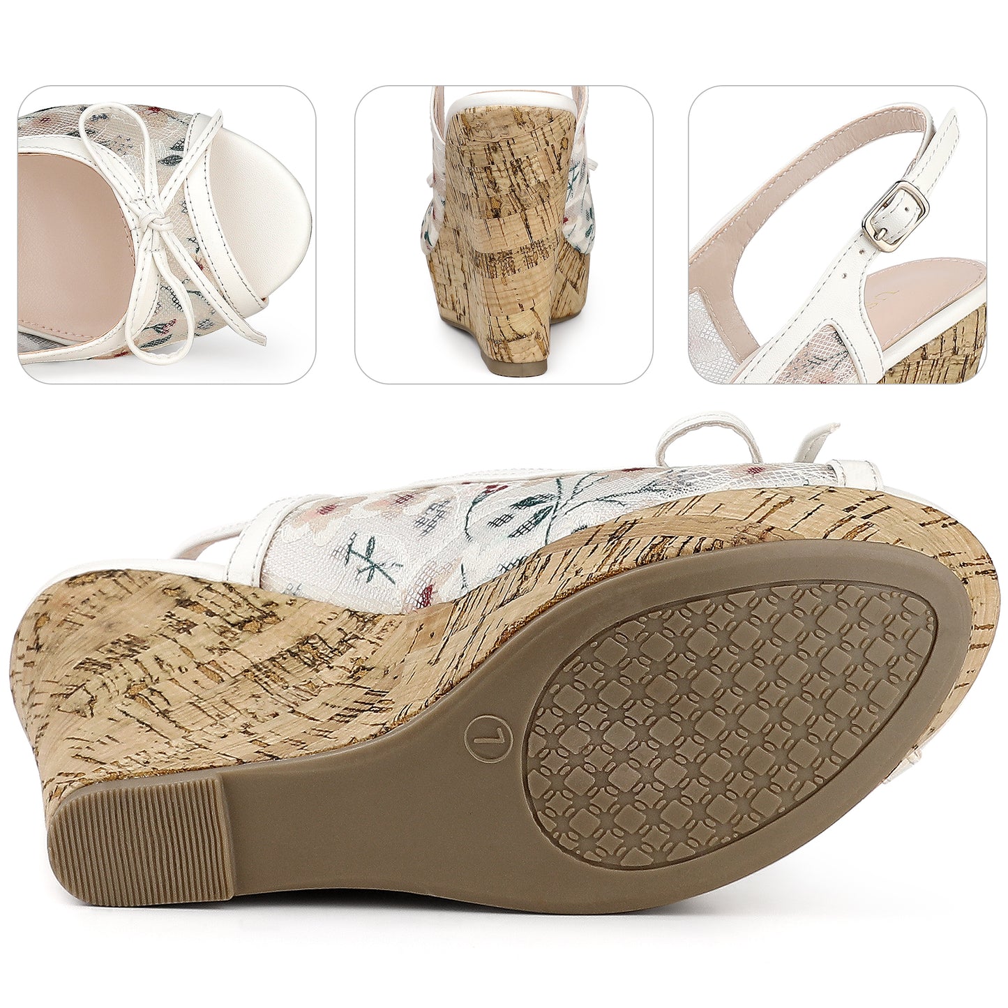 Sandalias de cuña con plataforma, lazo y encaje para mujer