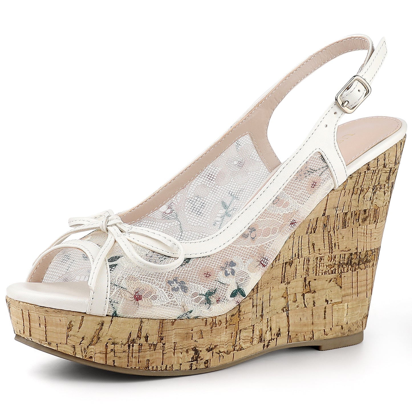 Sandalias de cuña con plataforma, lazo y encaje para mujer