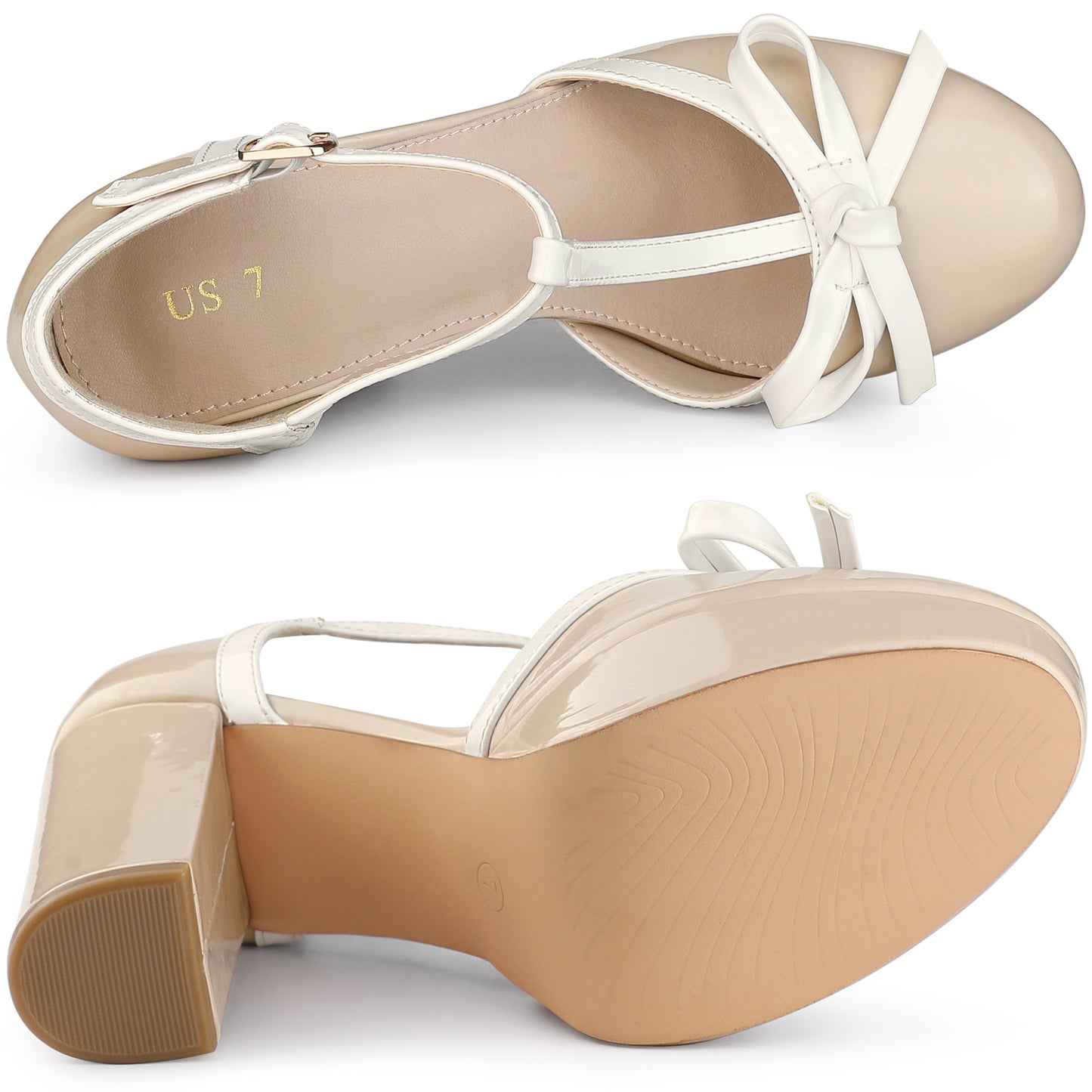 Zapatos de tacón grueso con plataforma y lazo en T para mujer