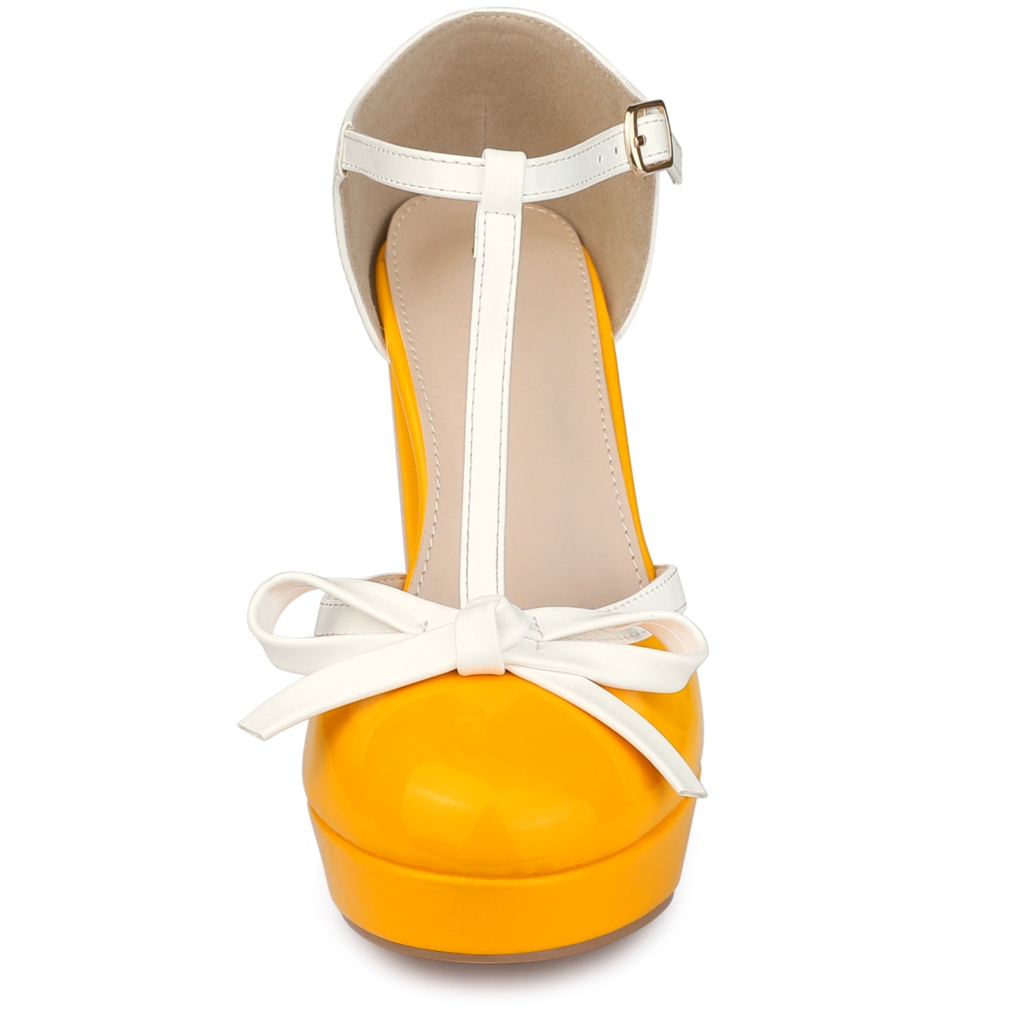 Zapatos de tacón grueso con plataforma y lazo en T para mujer