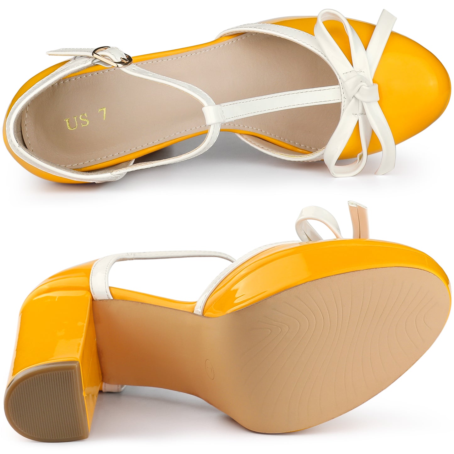 Zapatos de tacón grueso con plataforma y lazo en T para mujer
