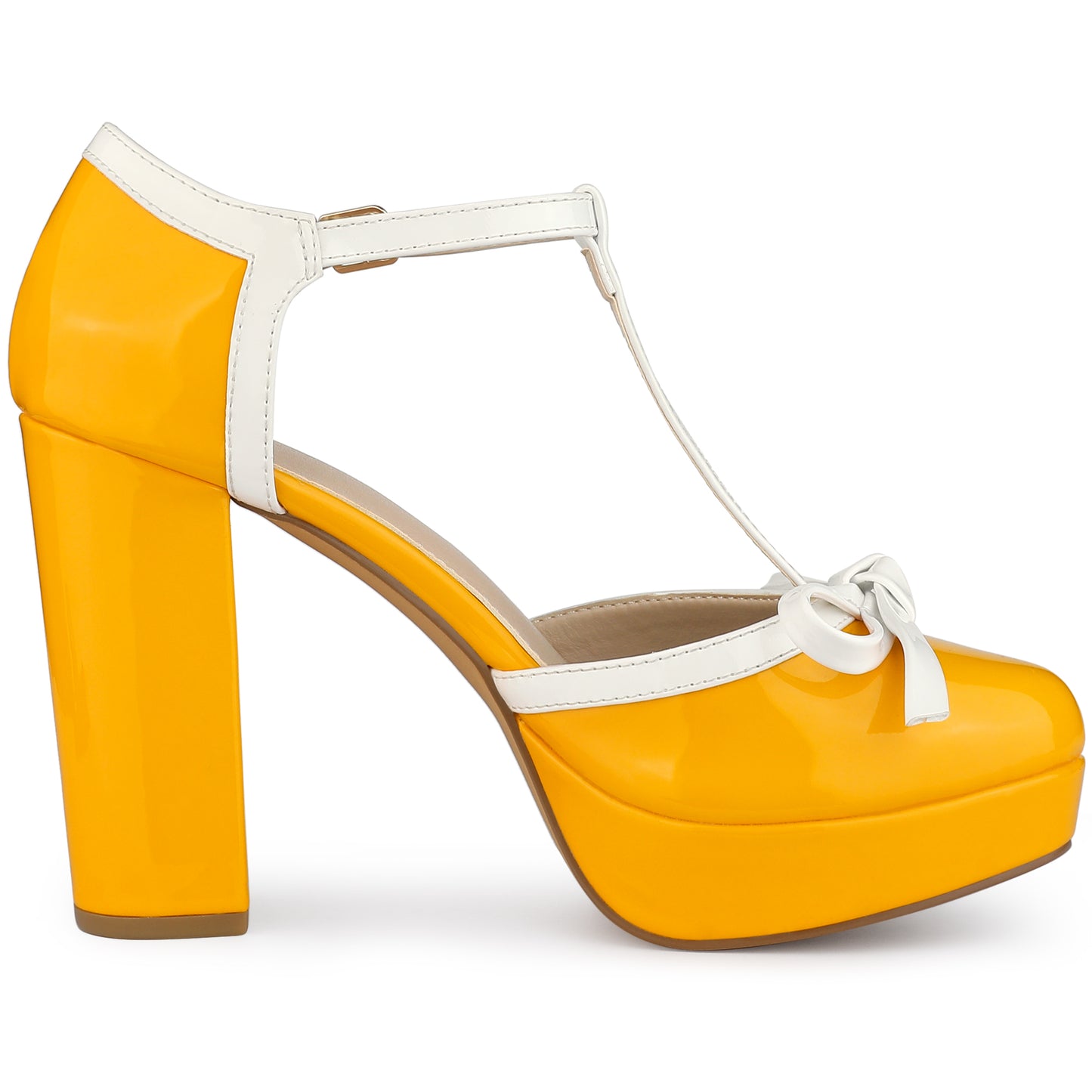 Zapatos de tacón grueso con plataforma y lazo en T para mujer