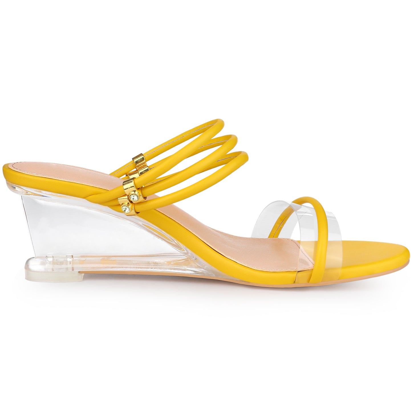 Sandalias de cuña con tacón de cristal transparente para mujer