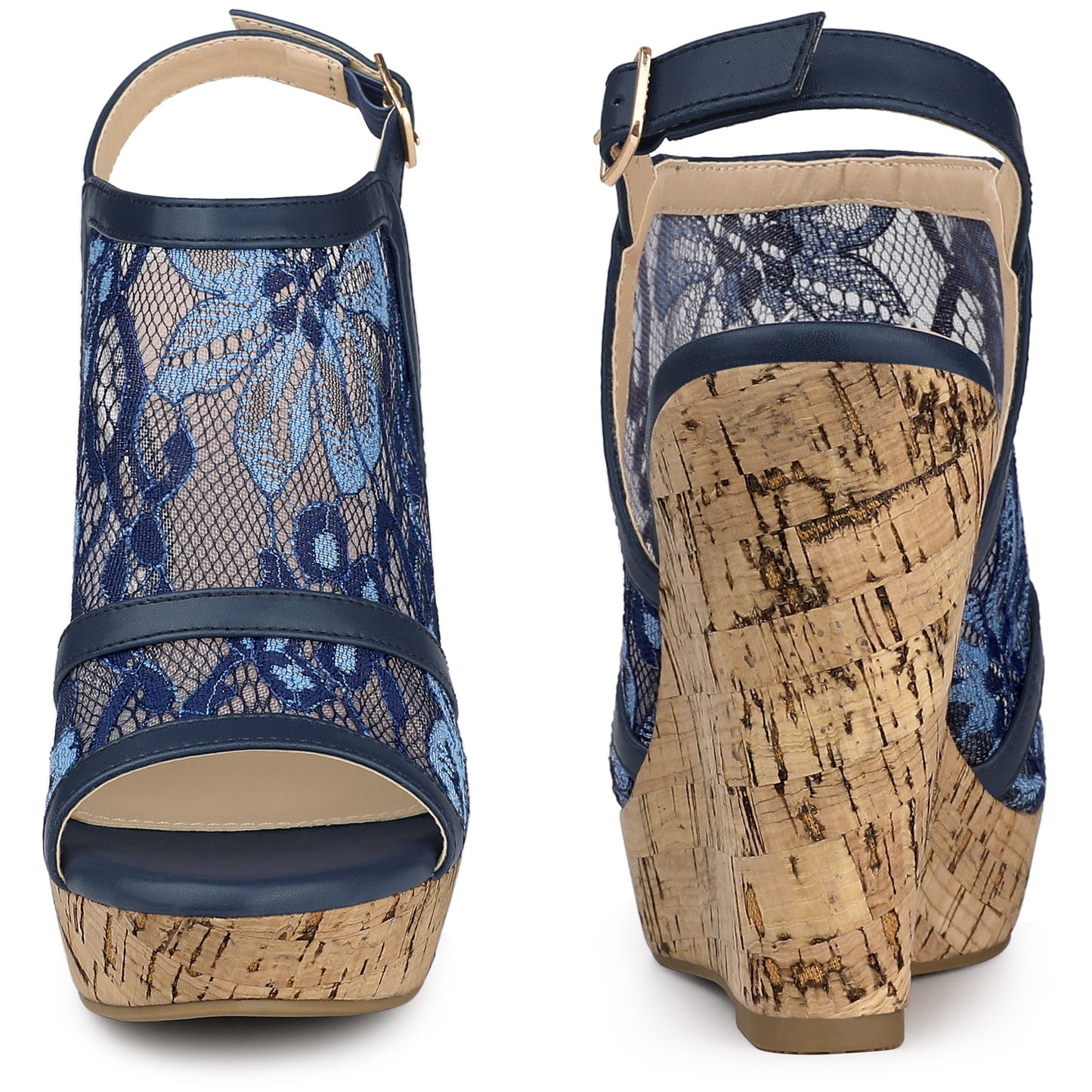 Women Lace Platform Heel Slingback Wedges Sandals