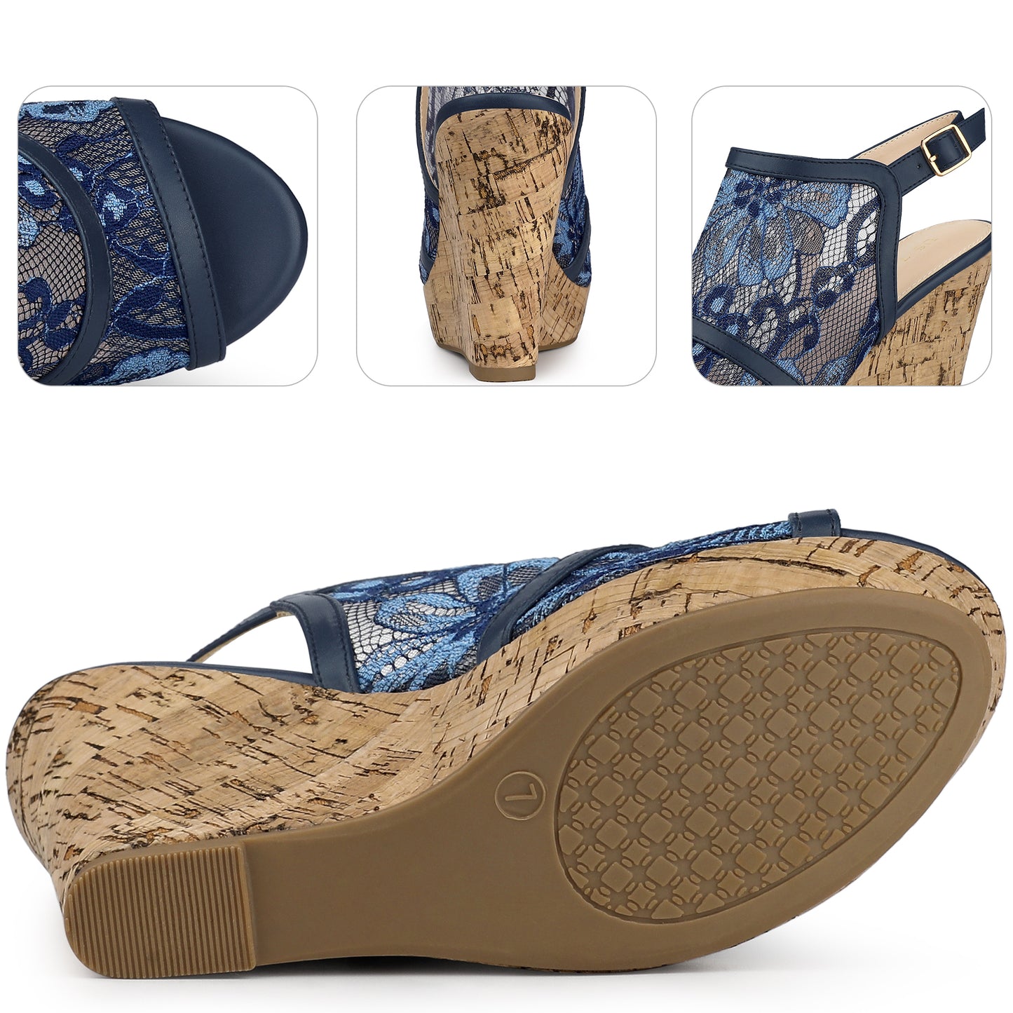 Women Lace Platform Heel Slingback Wedges Sandals