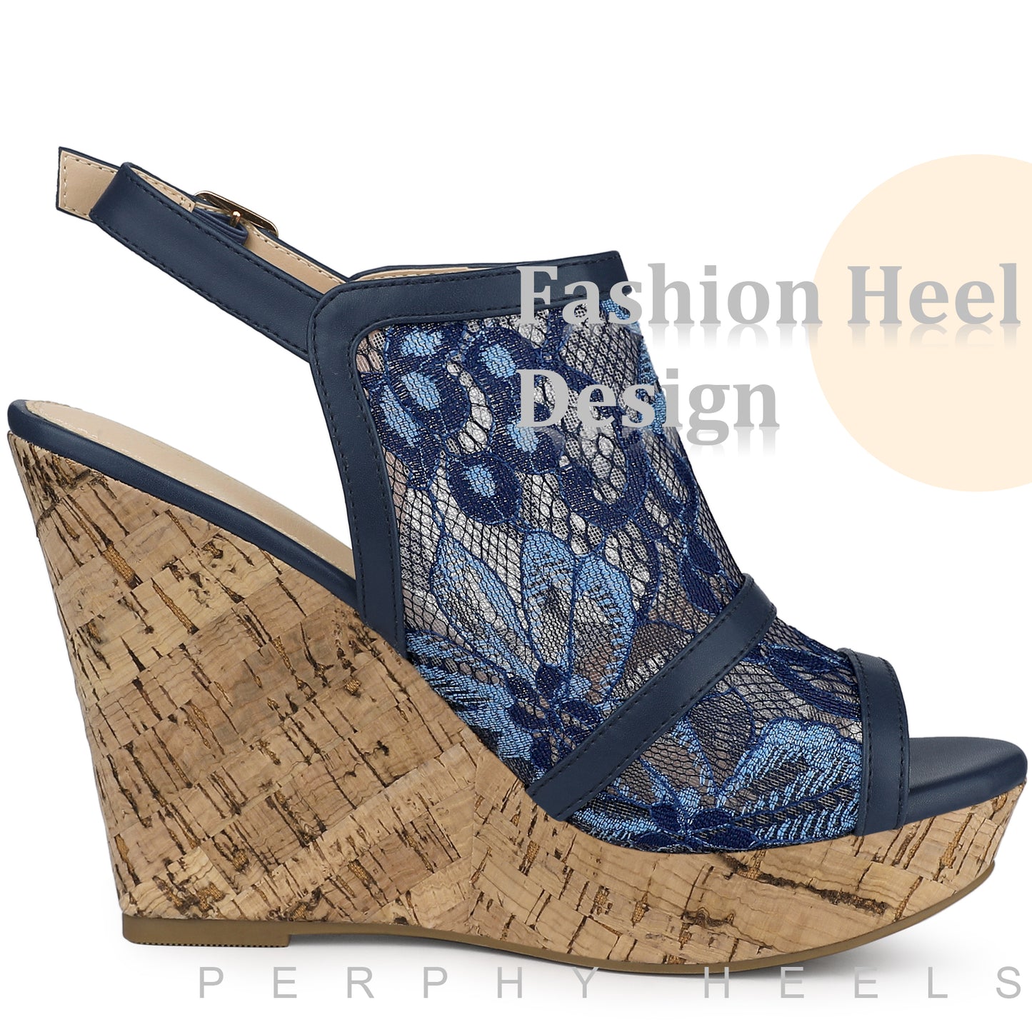 Women Lace Platform Heel Slingback Wedges Sandals