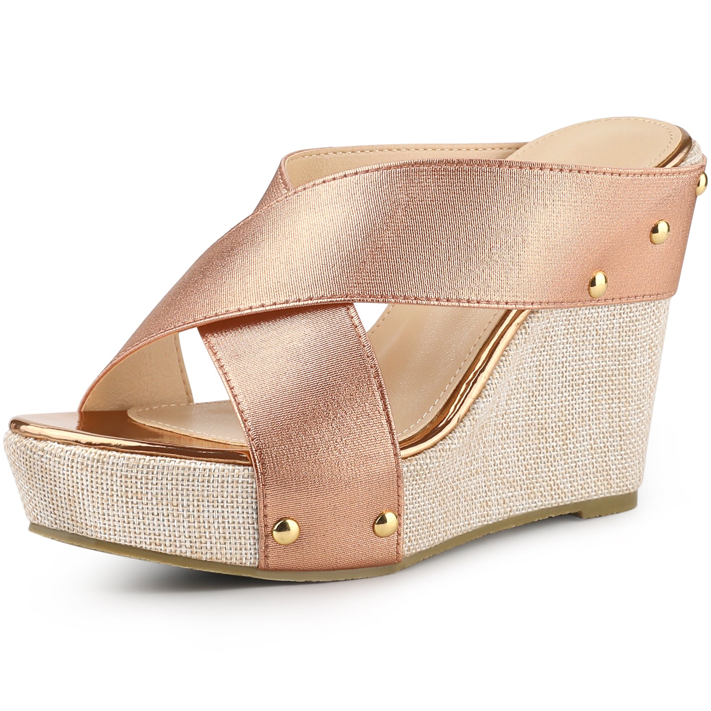 Women Open Toe Linen Platform Slide Wedge Sandals